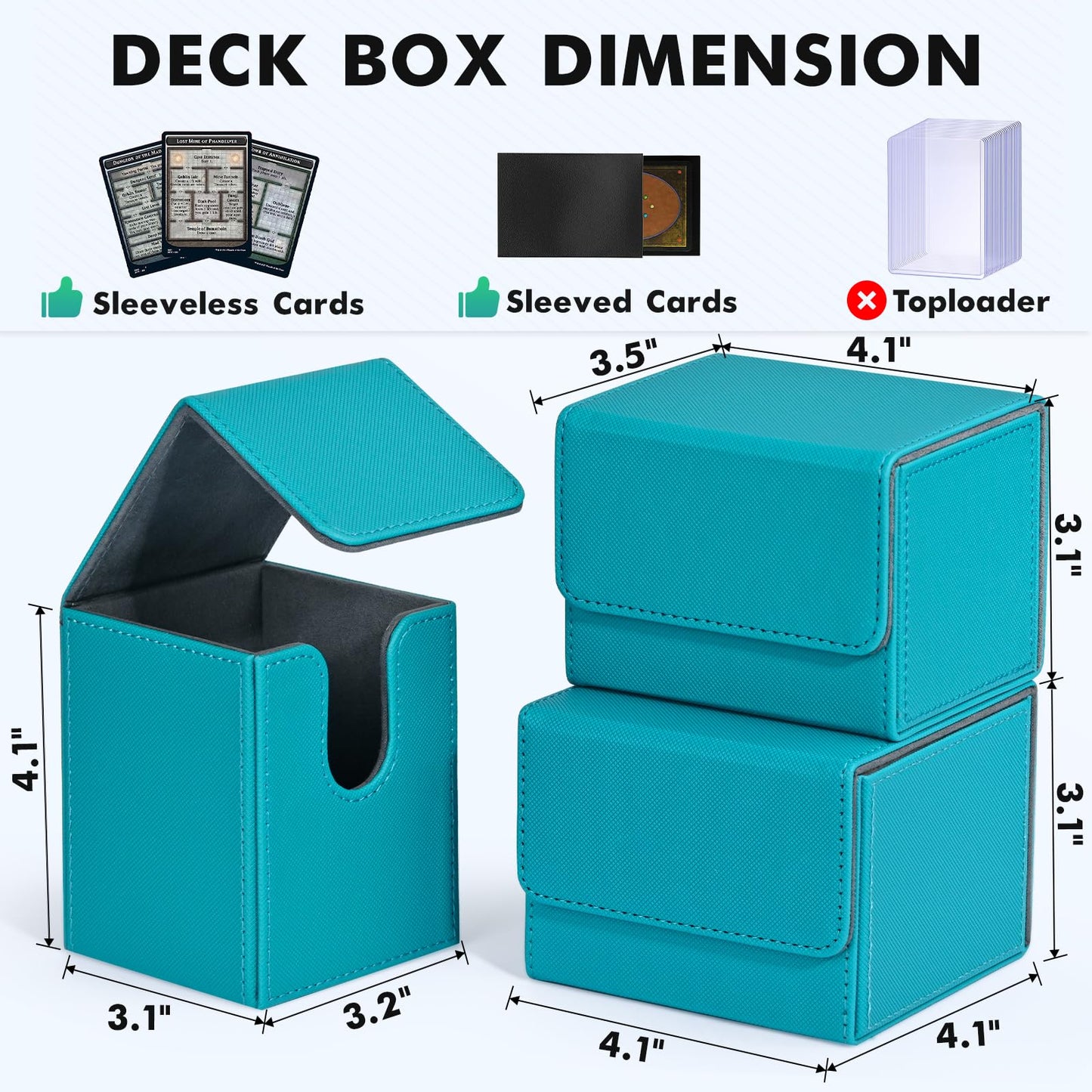 ZLCA Card Deck Box for Trading Cards, MTG YuGiOh Deck Case Holds 100+ Single Sleeved Cards, PU Leather Magnetic Card Storage Box Fits for TCG CCG Magic Game Cards (Turquoise)
