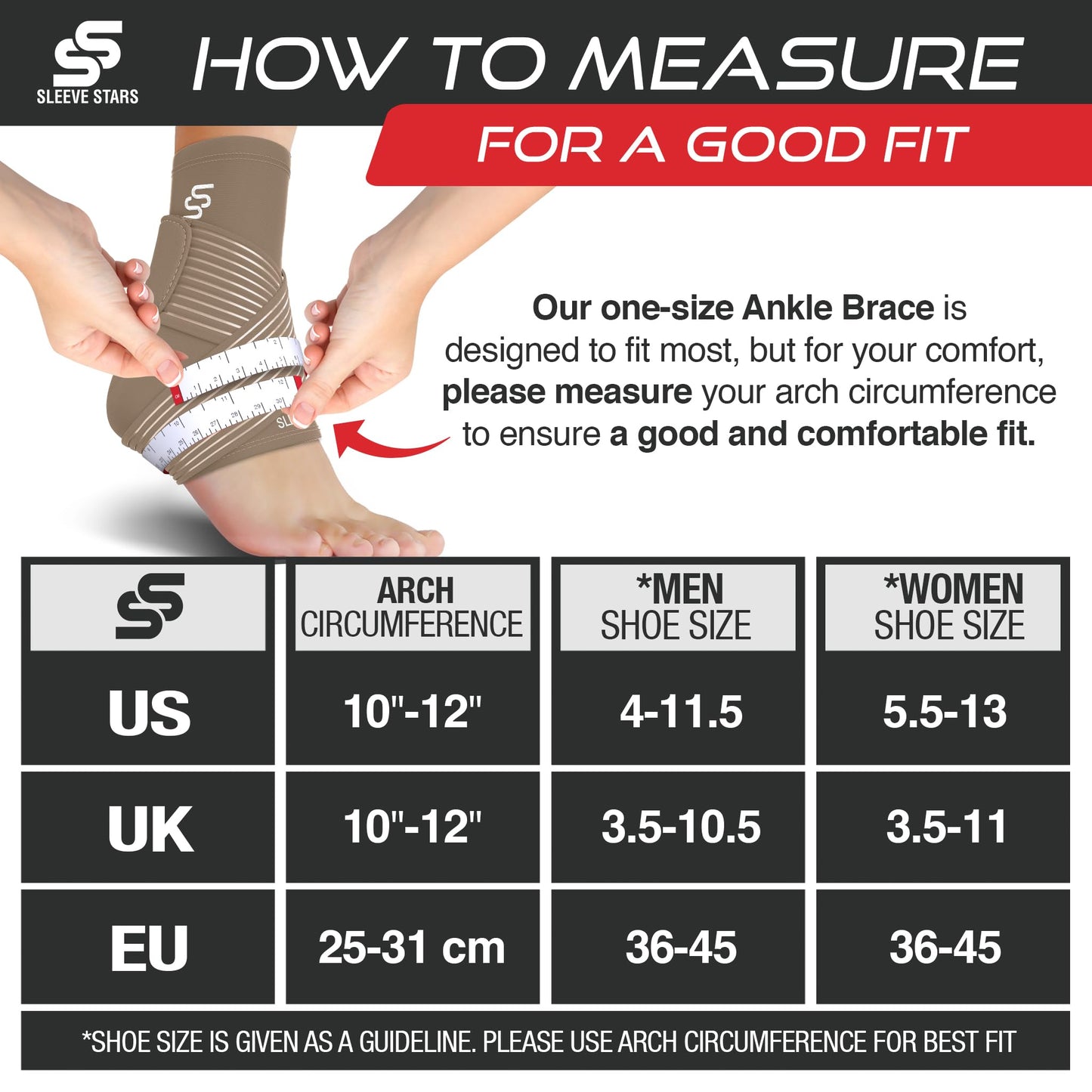 Sleeve Stars Ankle Brace for Sprained Ankle, Plantar Fasciitis Relief Achilles Tendonitis Brace, Ankle Support for Women & Men with Strap, Heel Protector Wrap for Pain & Compression (Single/Beige)