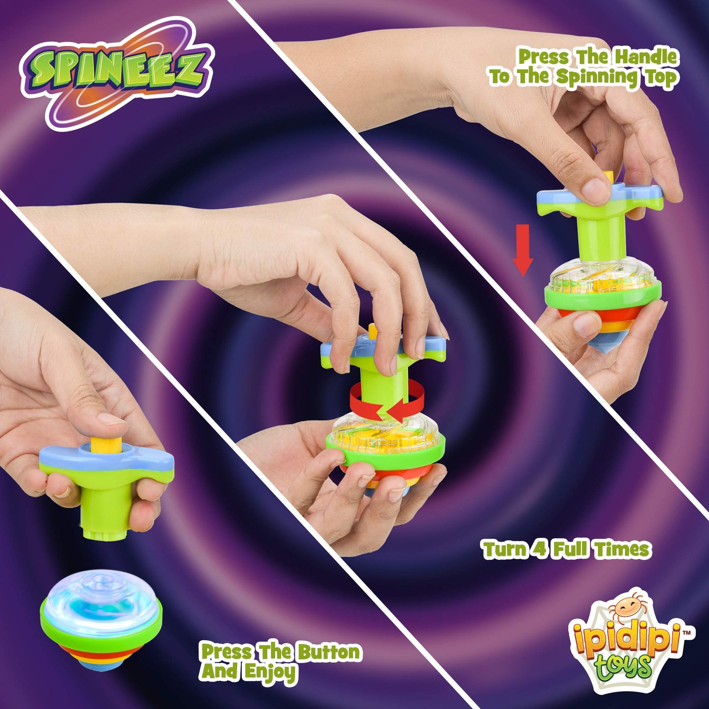 IPIDIPI TOYS Spineez Light Up Spinning Tops – 12-Pack LED Spinner Toys for Kids – Ideal Birthday Party Favors, Goodie Bag Stuffers, School Prizes, Classroom Rewards for Boys & Girls – Blue