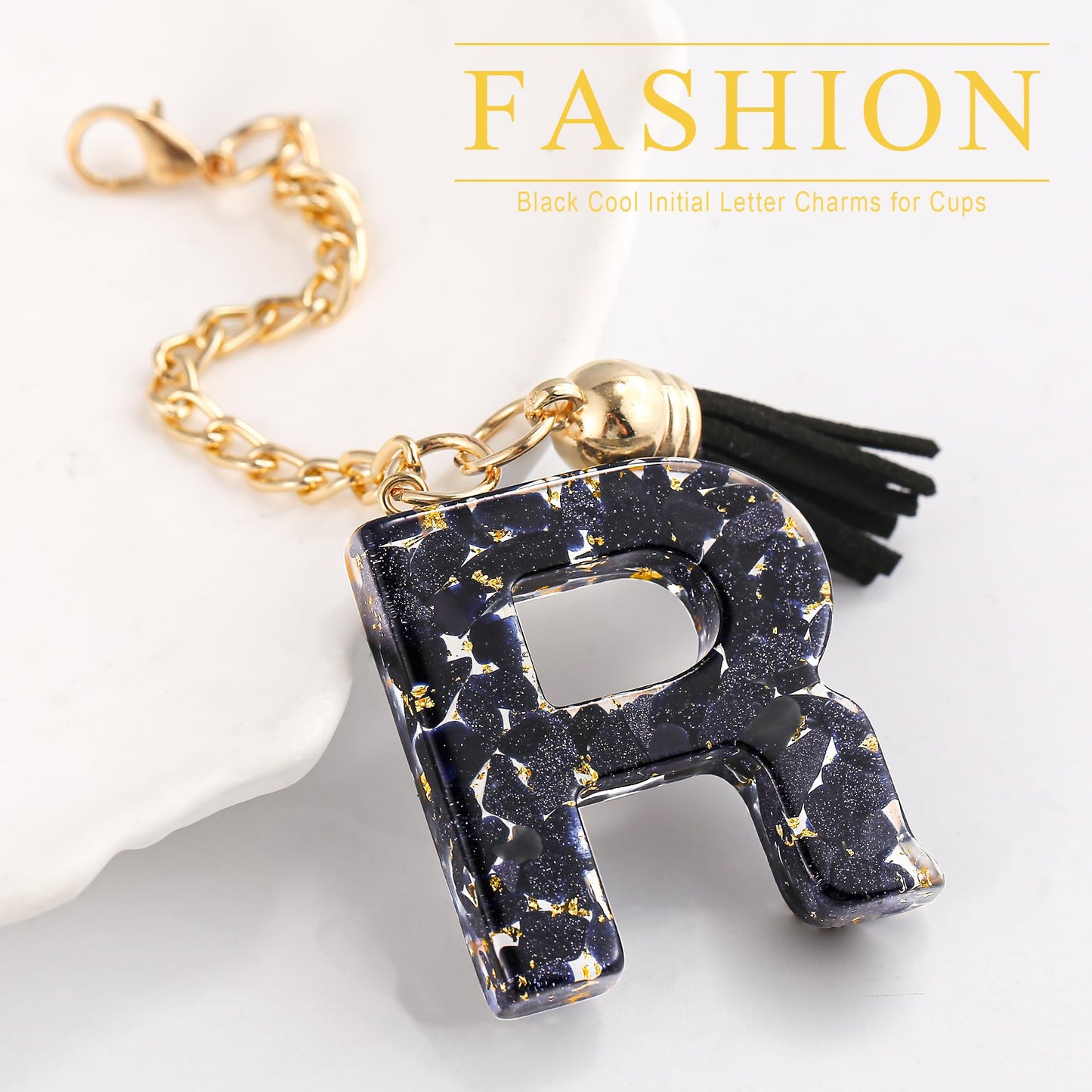 Letter Charm Accessories for Stanley Cup 1 PCS Cute Initial Keychain Handle Charm for Stanley Tumbler for Women Black Letter R