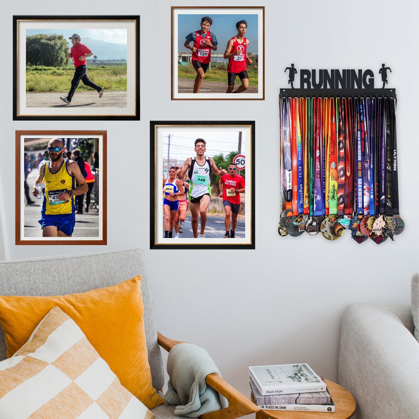 Goutoports Medal Holder Display Hanger Rack Frame for Sport Race Runner-Running Medal Hanger Display-Sturdy Black Steel Metal Over 60 Medals Easy to Install-HOL39