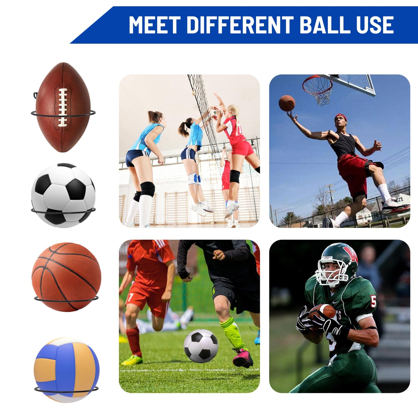 Hawayin Basketball Holder Wall Mount Ball Holder Wall Mount Ball Storage Rack for Display Football Volleyball Soccer basketball wall decor