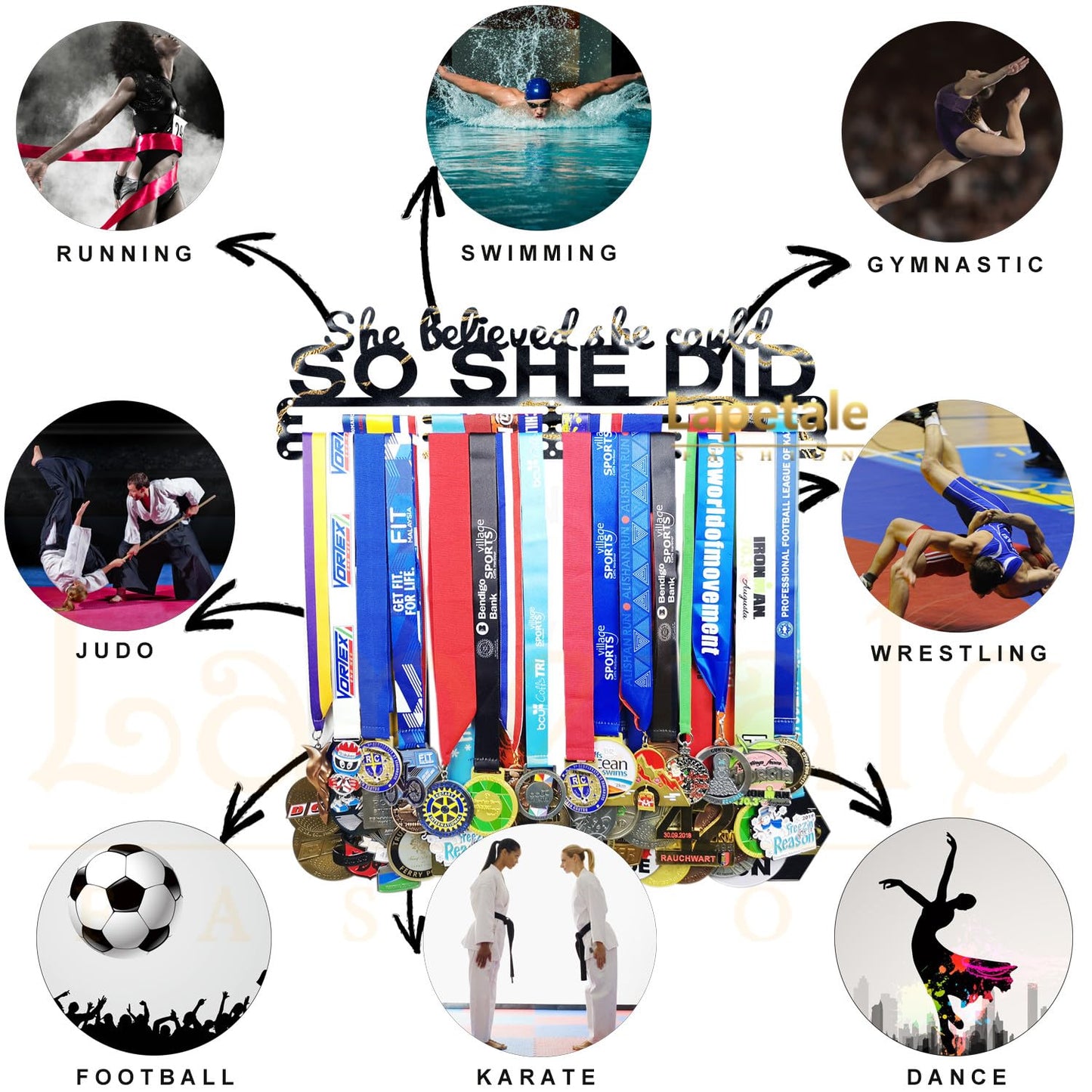 Lapetale Fashion Medal Hanger Holder Display Wall Rack Frame Shelf in 16" long-Medal Hanger Awards Ribbon Cheer,gymnastics,soccer,softball Holder Display Custom Rack for Sports Medals Easy to Install