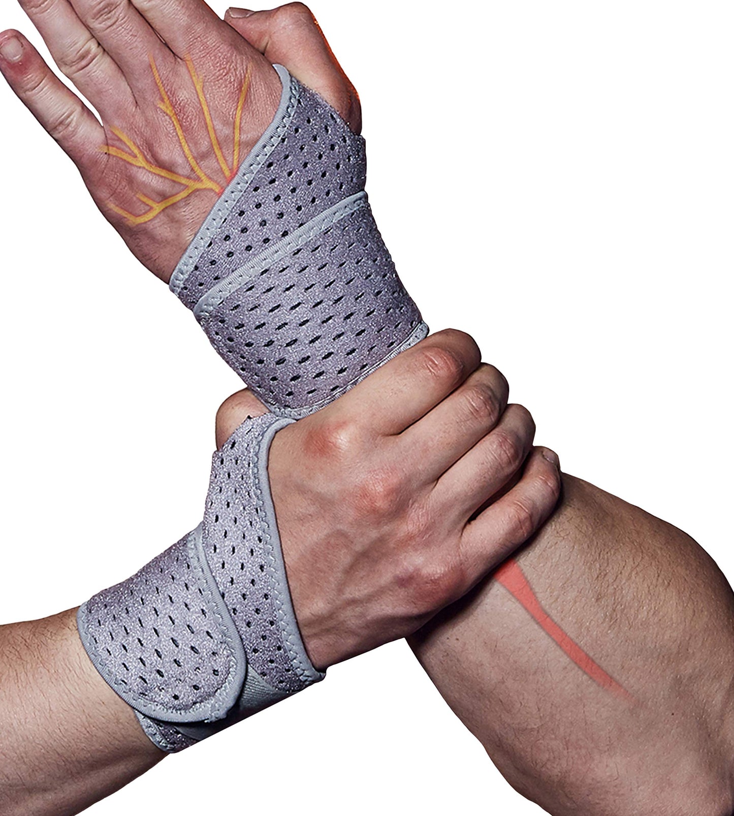 HiRui 2 Pack Wrist Compression Strap and Wrist Brace Sport Wrist Support for Fitness, Weightlifting, Tendonitis, Carpal Tunnel Arthritis, Pain Relief-Wear Anywhere-Adjustable (Gray)