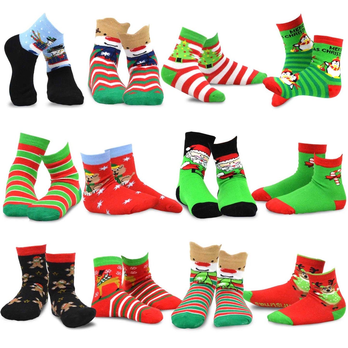 TeeHee Christmas 12-Pair Cotton Socks, Great Value Gift Box for Kids (3-5 Years, Snowman)