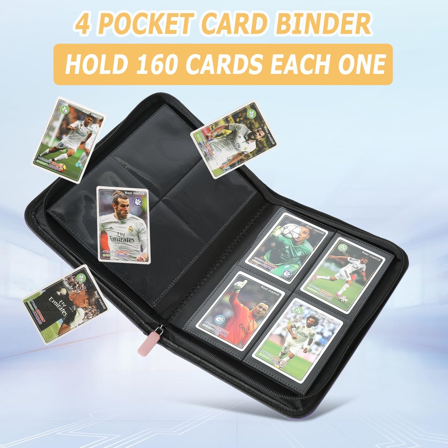 Trading Card Binder 4 Pocket, GERMUN PU Cover Card Binder for 160 Cards, Premium Trading Card Holder Folders, Double Sided Pocket Card Album for MTG, TCG (Pink)