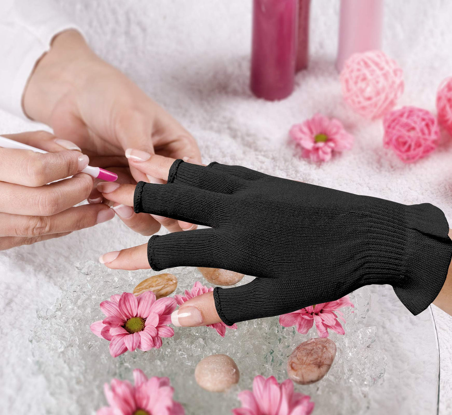 MIG4U Fingerless Moisturizing Gloves, Half Finger Touchscreen Beauty Glove for Eczema, SPA, Dry Hands, Skin Treatment, Summer Sun UV Protection (L/XL, Black-1 Pair)