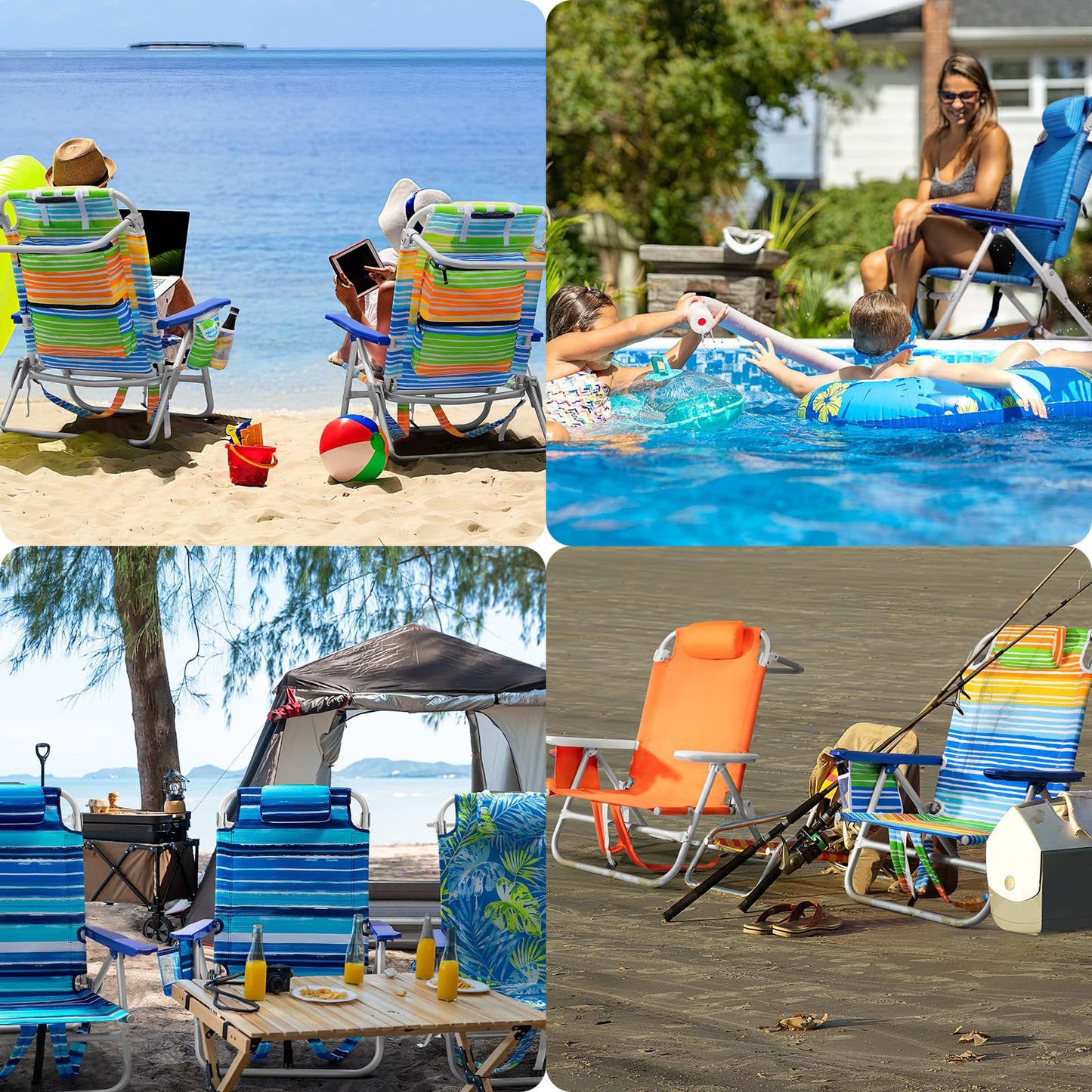 PRETZI Backpack Beach Chairs for Adults - Folding Heavy Duty Camping Chair with Storage Pouch, Cup Holder & Towel Rack, Lightweight & Adjustable Chair for Outdoor,Travel (2pcs / Tropical Foliage)