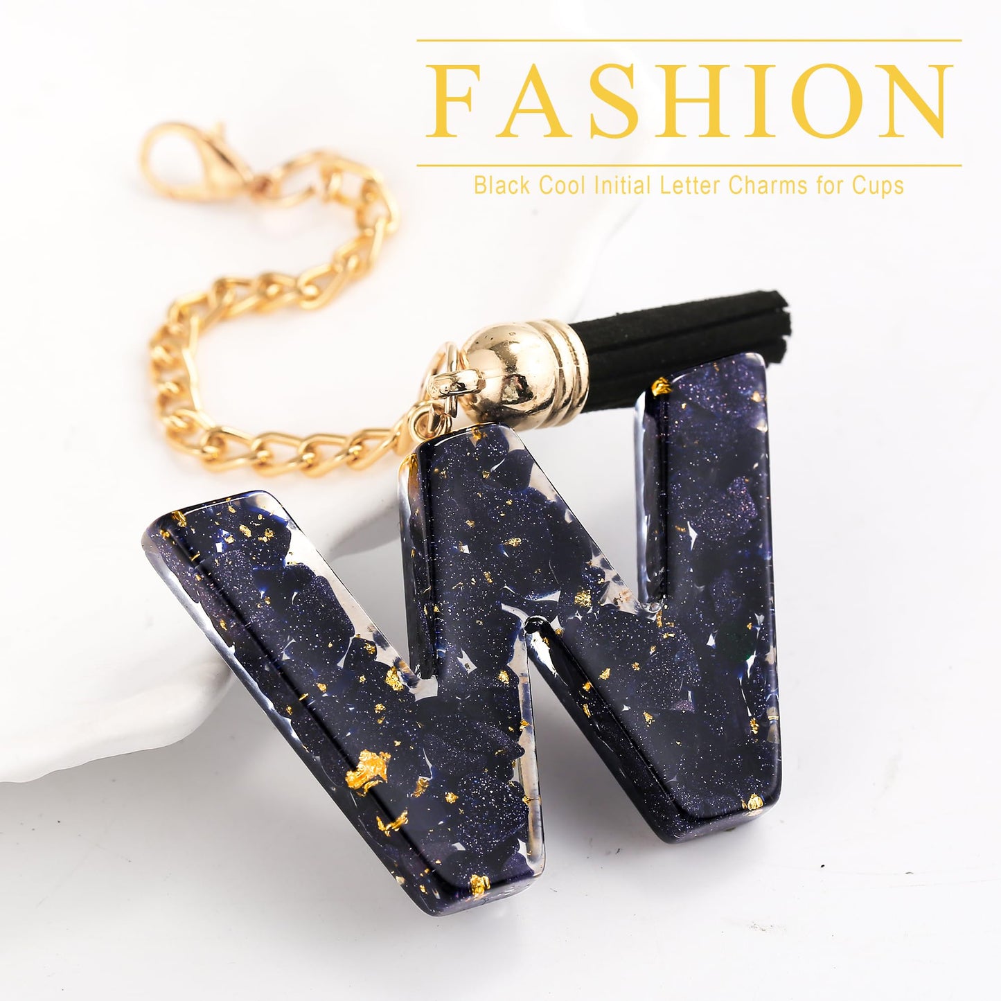Letter Charm Accessories for Stanley Cup 1 PCS Cute Initial Keychain Handle Charm for Stanley Tumbler for Women Black Letter W