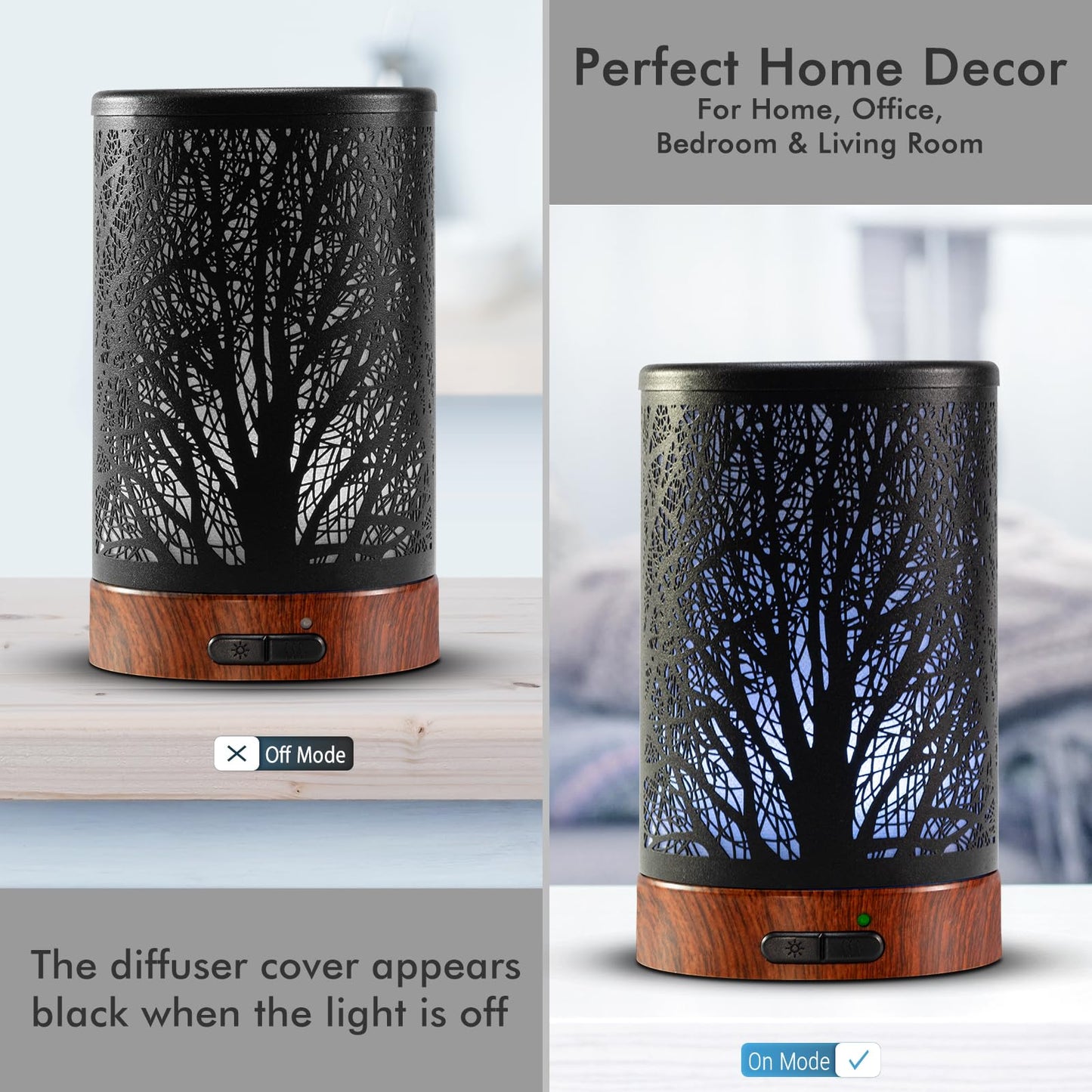 EQUSUPRO Essential Oil Diffuser 150ml Black Metal Aromatherapy Oil Diffuser Ultrasonic Cool Mist Diffuser with Auto Shut-Off Protection,7 Colors Changed LED for Home Office SPA Yoga