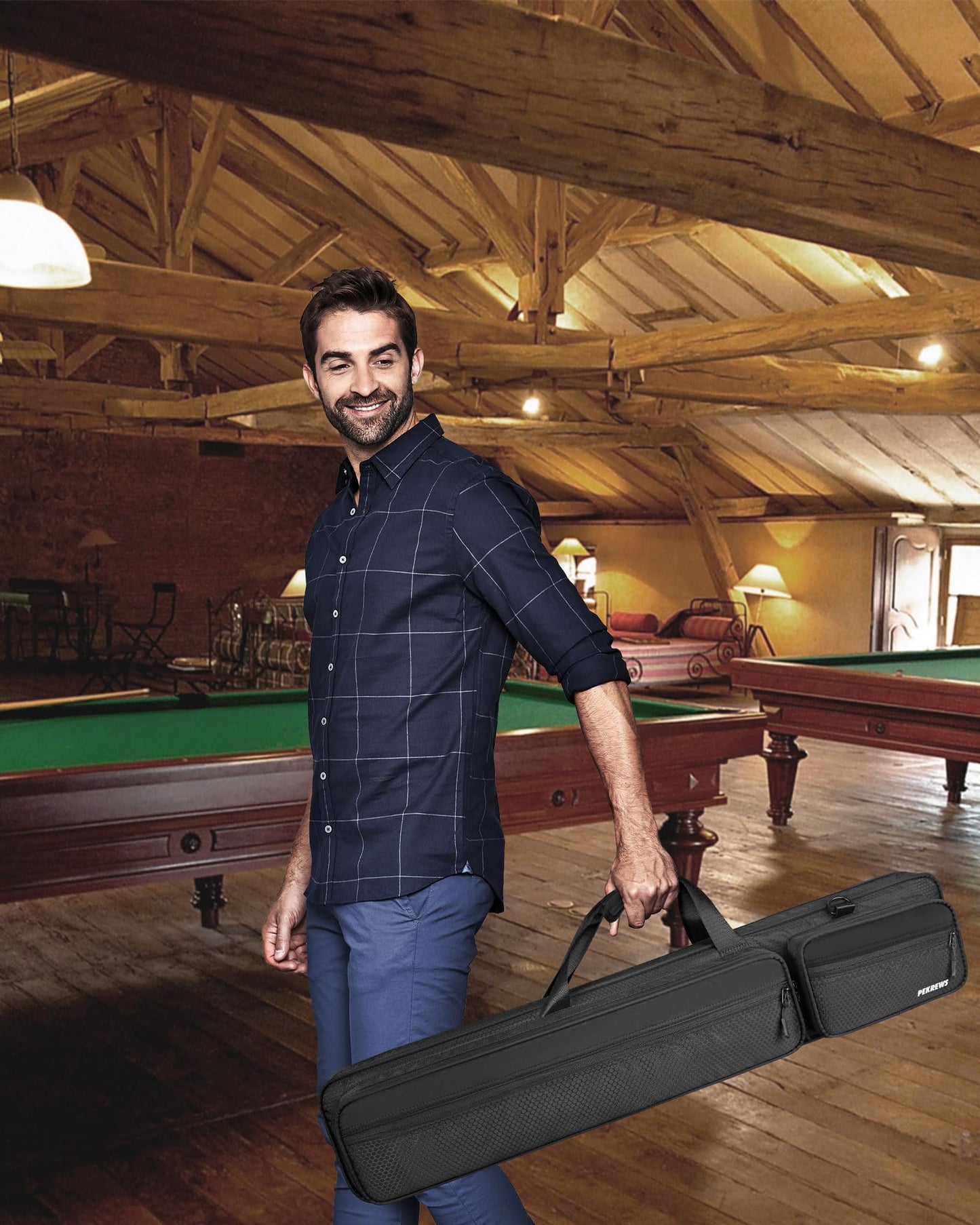 PEKREWS Pool Cue Case 4x5, Pool Stick Case with Multiple Pockets Holds 4 Butts 5 Shafts, Soft Padded Sturdy Pool Cue Bag, Billiard Cue Backpack with Adjustable Shoulder Straps for Men and Women