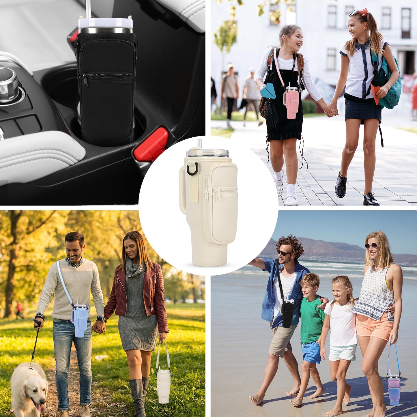 GOEWY Water Bottle Carrier Bag for Stanley 30oz Tumbler with Phone Pocket Water Bottle Holder with Strap Neoprene Water Bottle Pouch for Stanley Cup Accessories