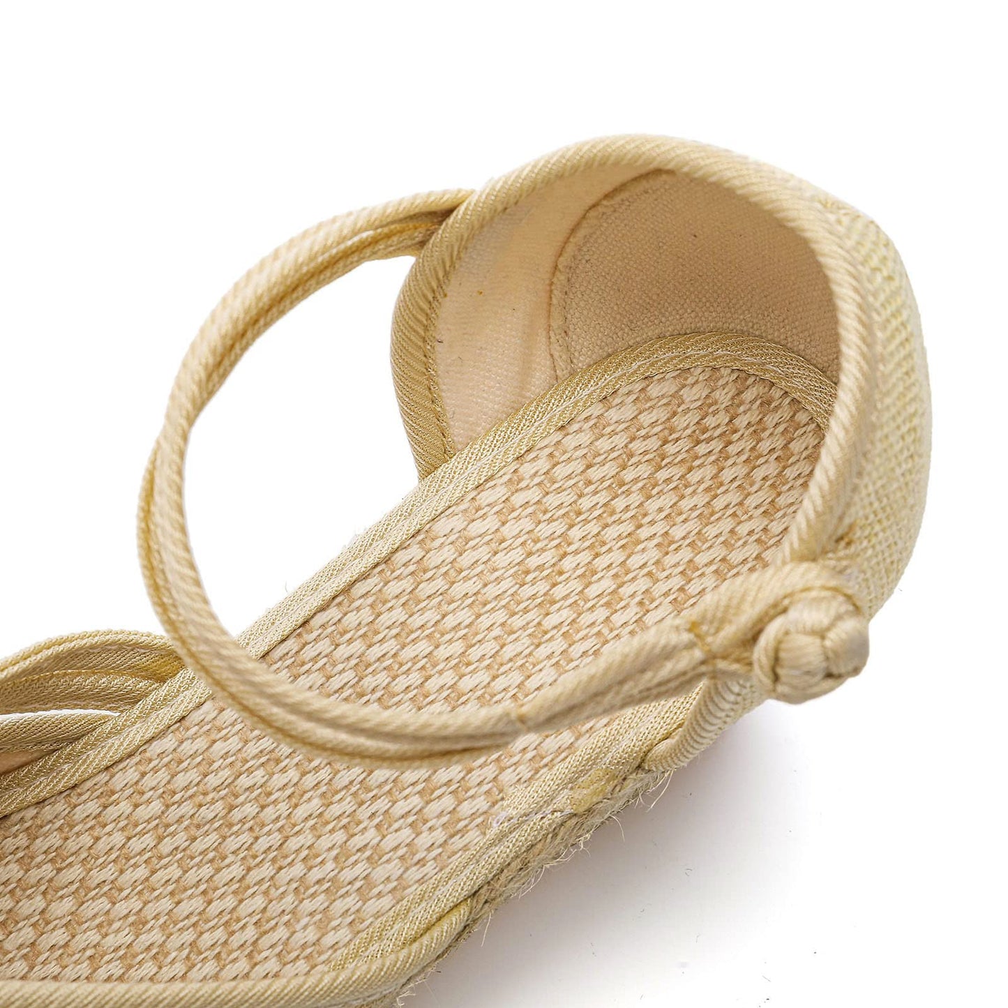 Shengsospp Women's Close Toe Espadrilles Wedge Sandals, Open Toe Elastic Ankle Strap Wedge Sandal Dress Shoes with Arch Support 04_Beige, 41