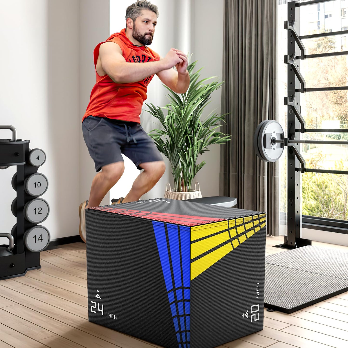 XDDIAS 3-in-1 Foam Plyometric Jump Box,Stable Plyo Box Covered with 3MM Anti-Slip Particles,30โx24โx20โStable Box Jumps for Home Gym Fitness Workout Training,440lb Weight Capacity