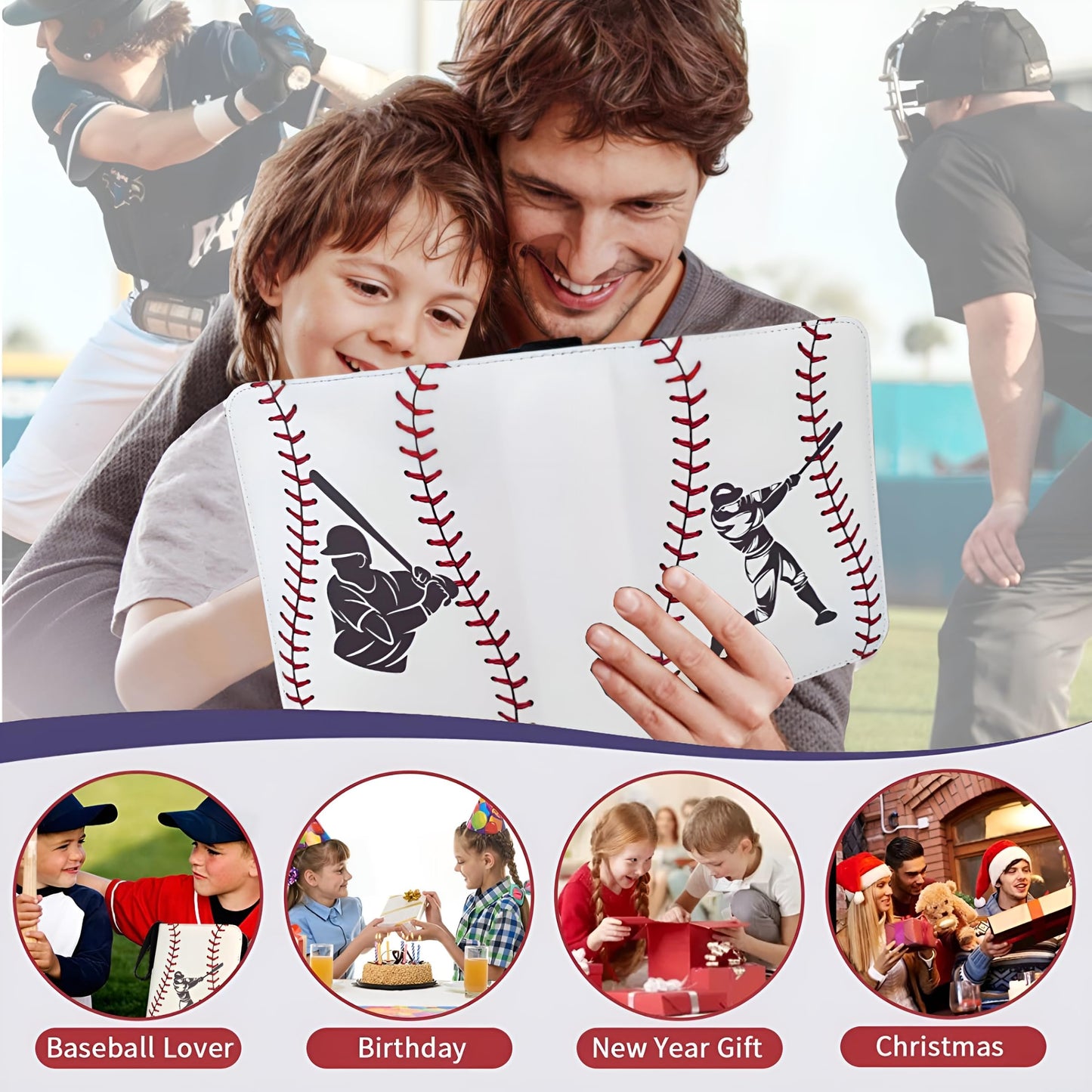 Baseball Card Binder 4 Pocket, 440 Sleeves Baseball Binder for Trading Cards Collection, Baseball Card Organizer, 3 Ring Storage Book, Small Trading Card Album Mini Case, Collector Sports Cards Holder
