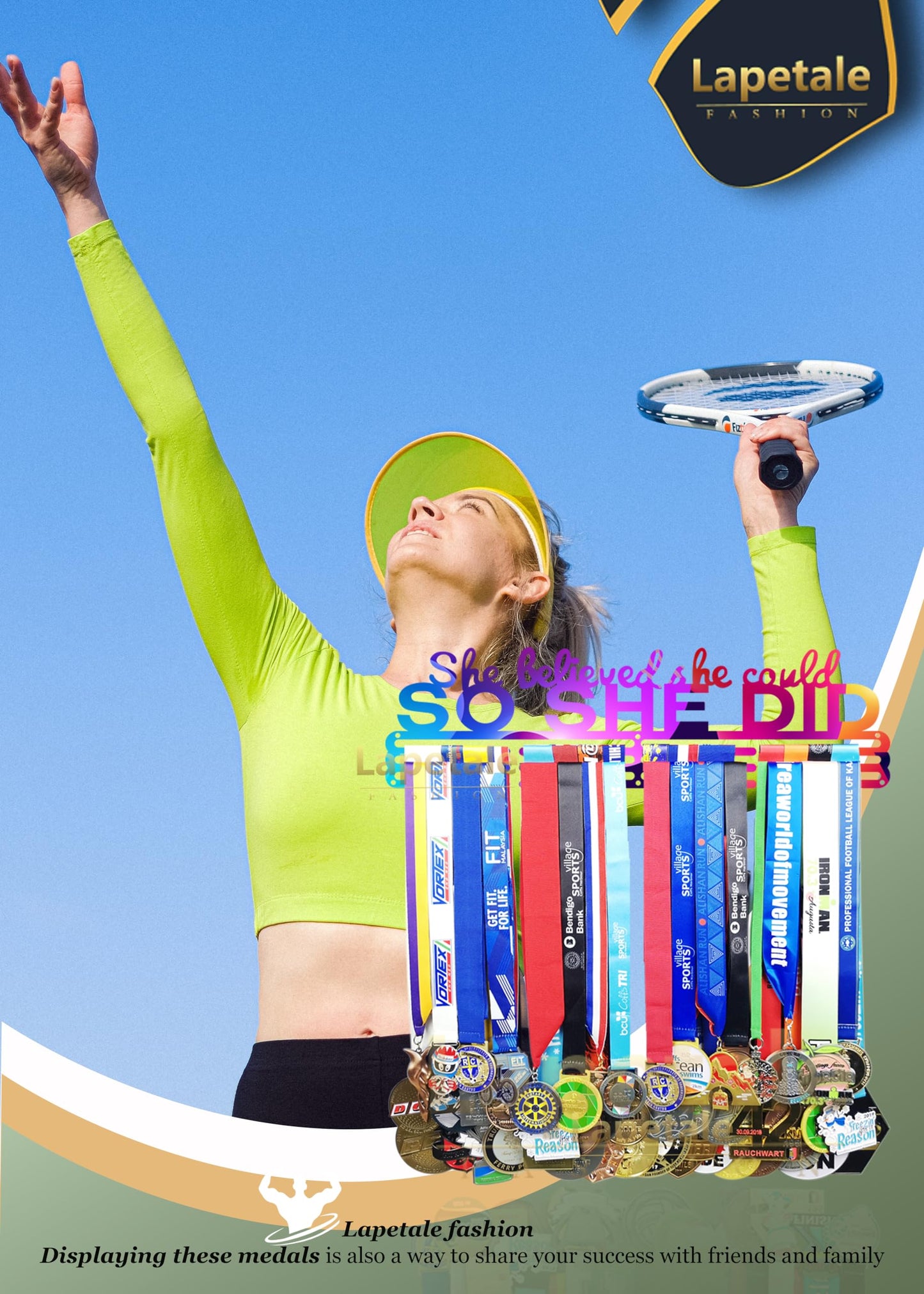 Lapetale Fashion Medal Hanger Holder Display Wall Rack Frame Shelf-Medal Hanger Awards Ribbon Cheer,gymnastics,soccer,softball Easy to Install