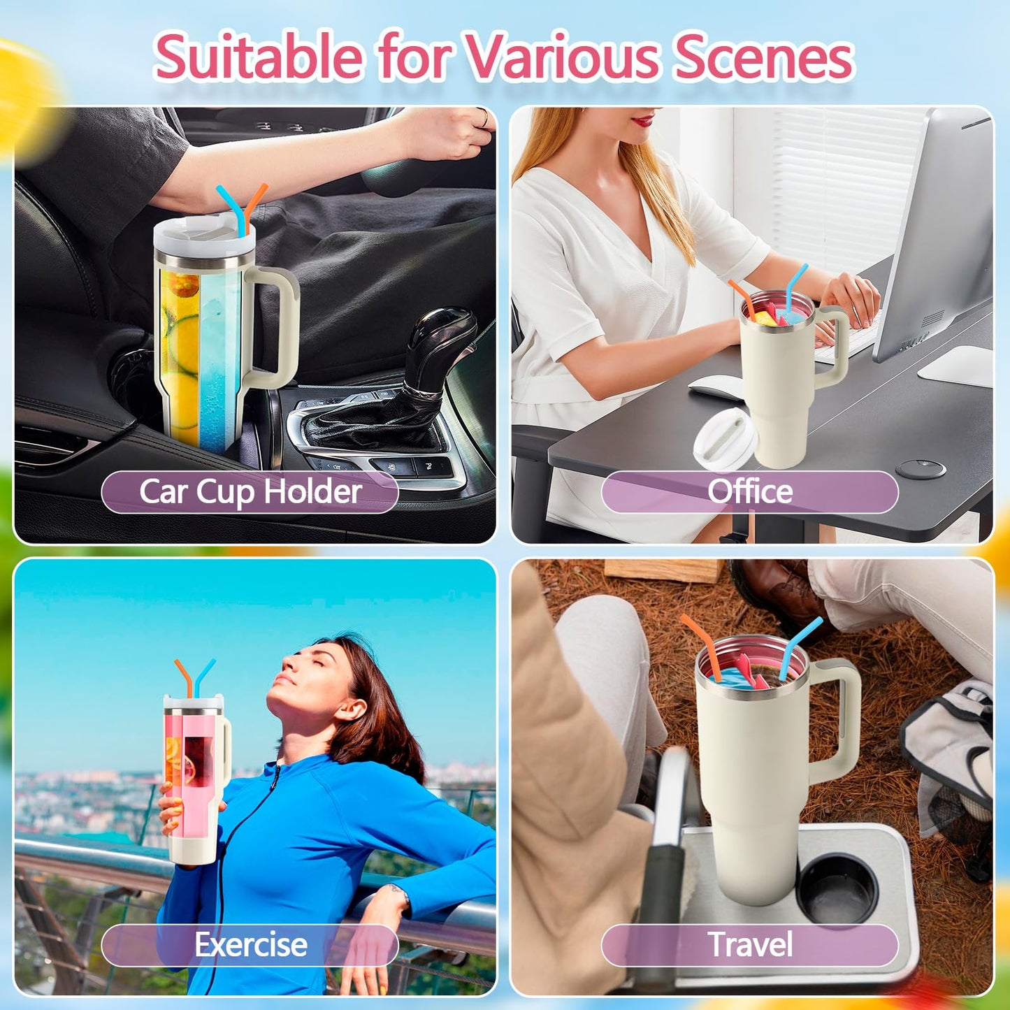 LittleHugs Silicone 2-in-1 Cup for Stanley Cup 40 oz Compatible with Stanley Cup Accessories,Double Drinks Bag Fit Stanley Cups Dispense Different Beverages (Cream)