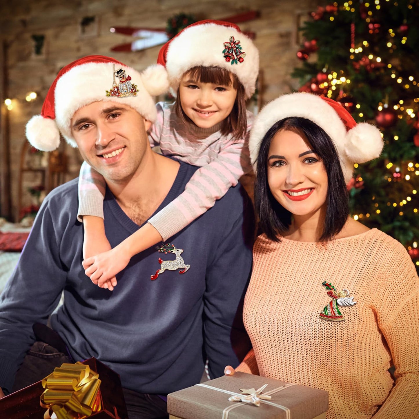 12 Pcs Christmas Brooch Pins Set for Women - Rhinestone Crystal Christmas Tree Wreath Snowman Reindeer Ornament Jewelry Pins Gift (Style-1)