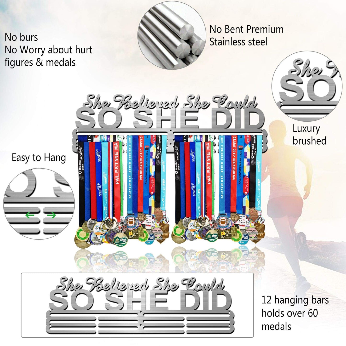 Lapetale Fashion Medal Hanger Holder Display Wall Rack Frame Shelf in 16" Long-Medal Hanger Awards Ribbon Cheer,Gymnastics,Soccer,Softball
