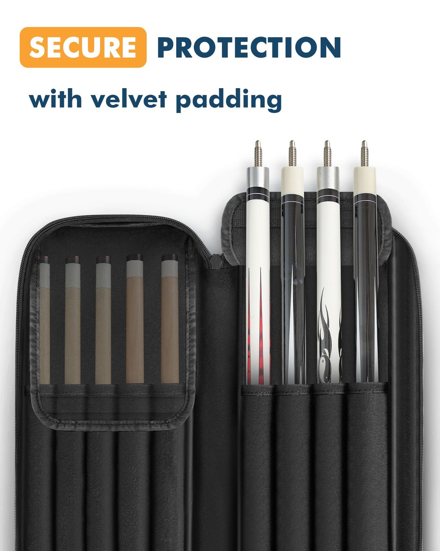 PEKREWS Pool Cue Case 4x5, Pool Stick Case with Multiple Pockets Holds 4 Butts 5 Shafts, Soft Padded Sturdy Pool Cue Bag, Billiard Cue Backpack with Adjustable Shoulder Straps for Men and Women