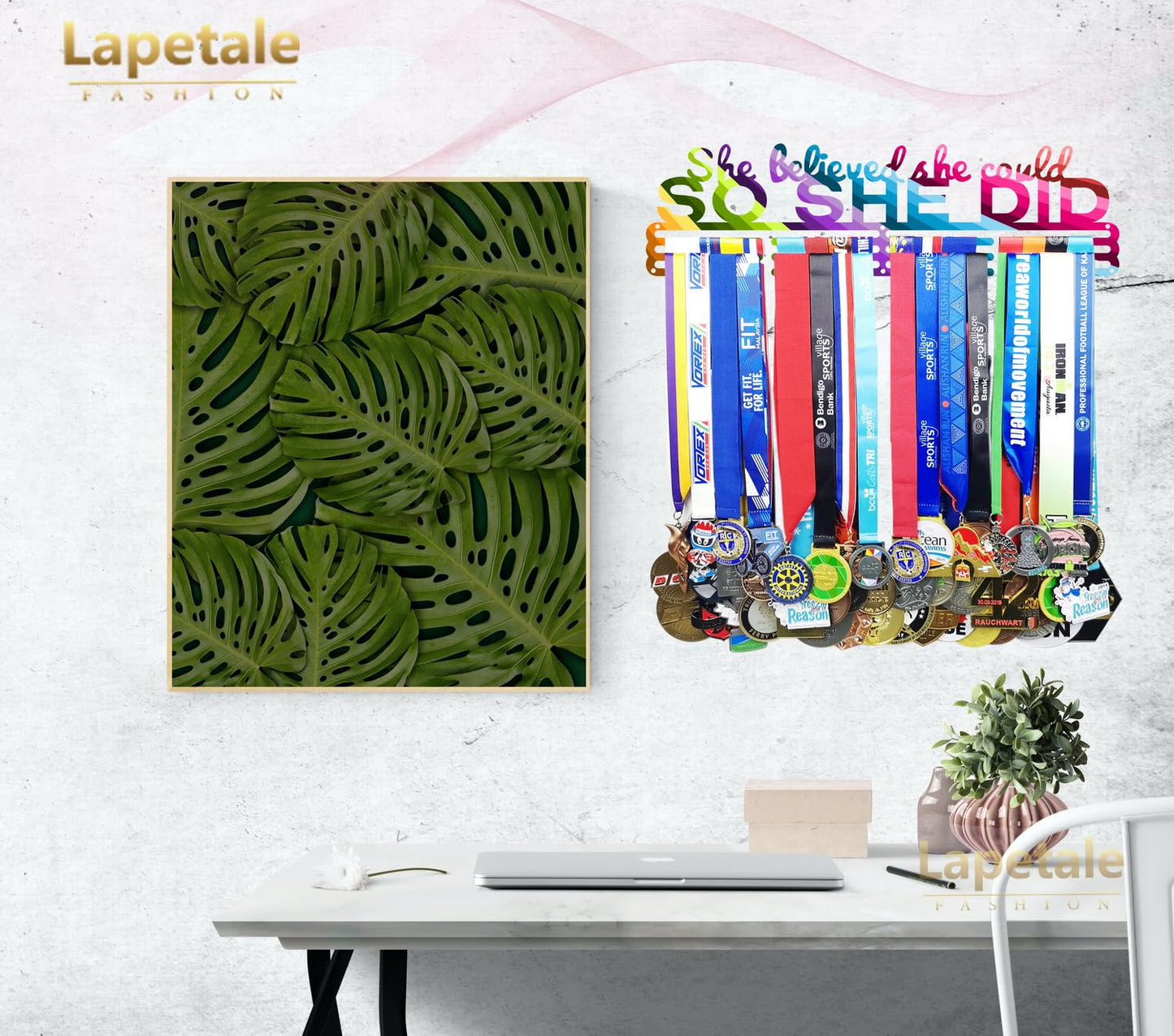 Lapetale Fashion Medal Hanger Holder Display Wall Rack Frame Shelf in 16" long-Medal Hanger Awards Ribbon Cheer,gymnastics,soccer,softball Holder Display Custom Rack for Sports Medals Easy to Install
