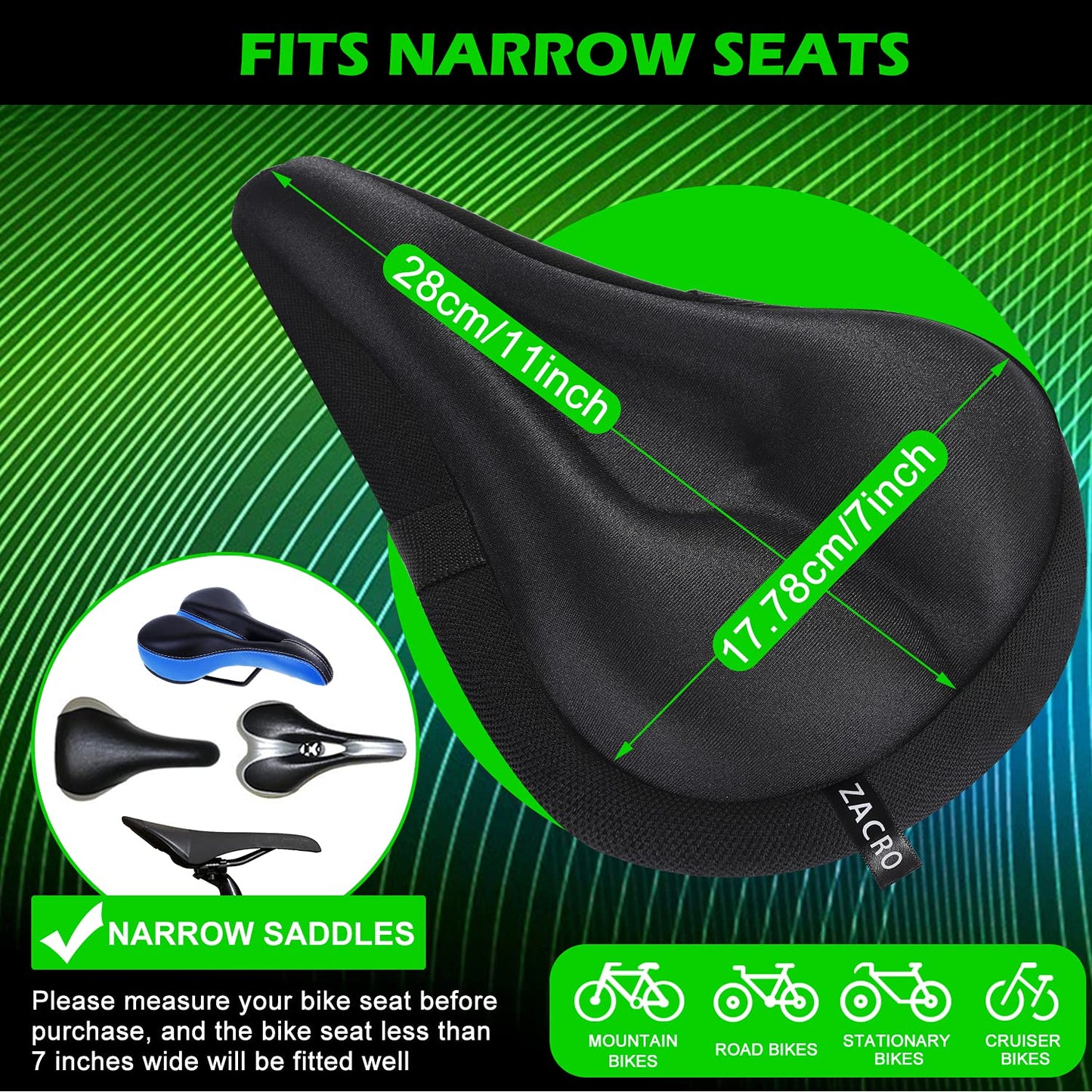 Zacro Bike Seat Cushion - Gel Padded Bike Seat Cover for Men Women Comfort, Extra Soft Exercise Bicycle Seat Compatible with Peloton, Outdoor & Indoor