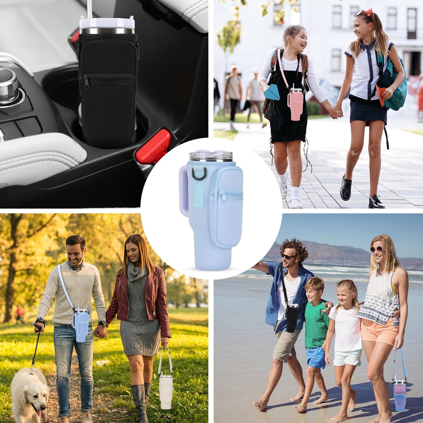 GOEWY Water Bottle Carrier Bag for Stanley 30oz Tumbler with Phone Pocket Water Bottle Holder with Strap Neoprene Water Bottle Pouch for Stanley Cup Accessories