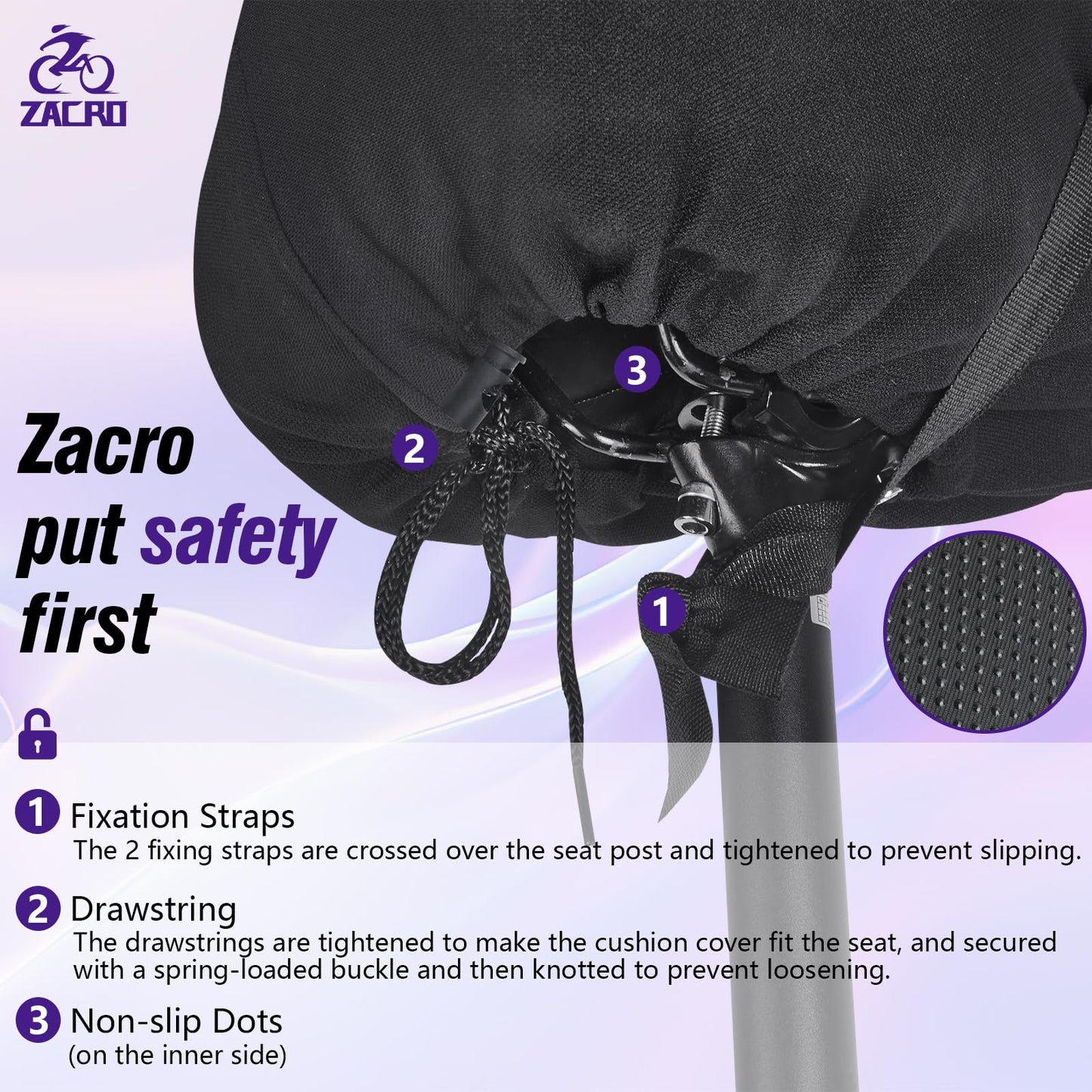 Zacro Bike Seat Cushion, Comfortable Gel Padded Bike Seat Cover, Adjustable Bicycle Cover for Men & Women, Compatible with Stationary Exercise, Mountain and Road Bicycle Seats