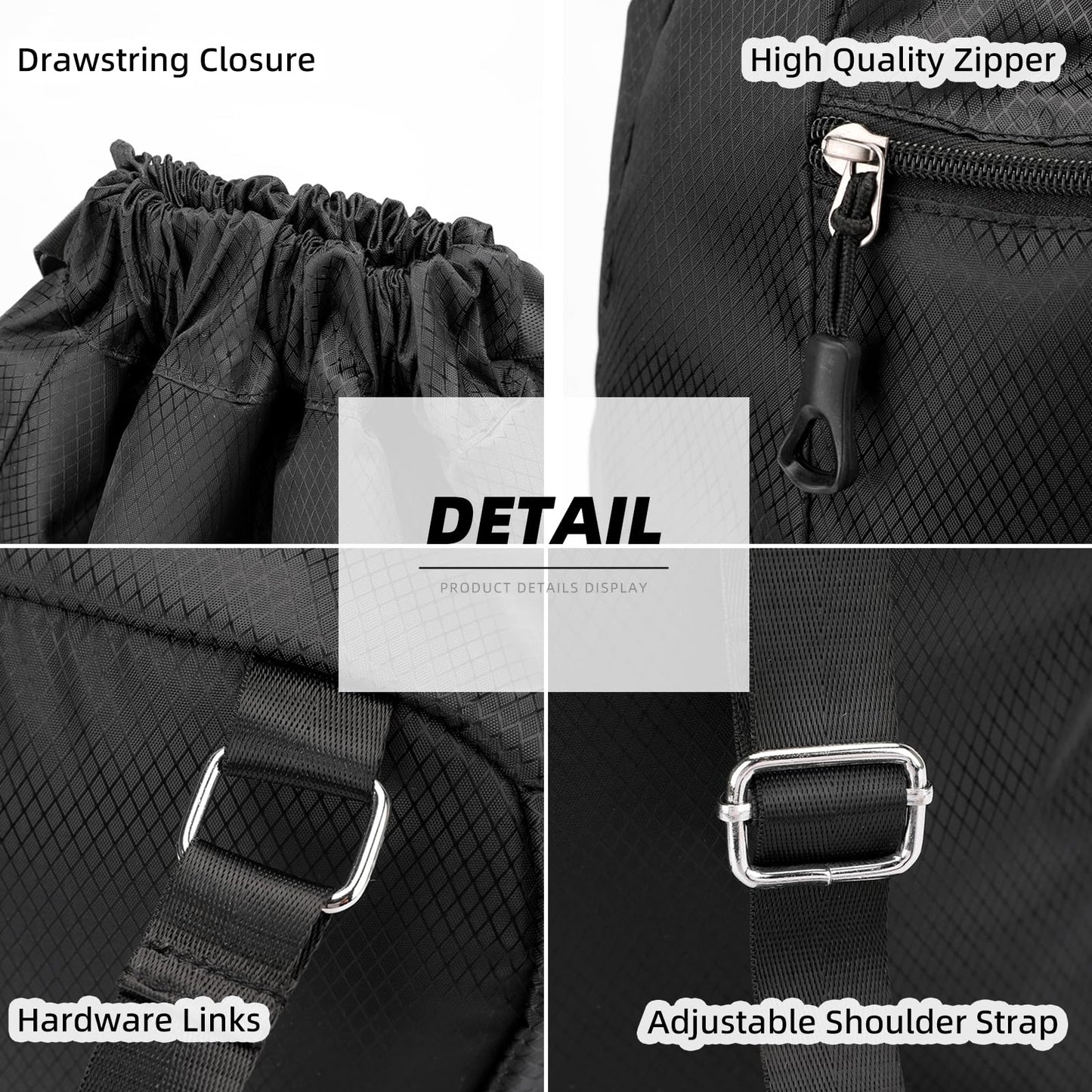 ChuLian Drawstring Backpack with Wet Pocket & Shoe Compartment, Water-Resistant Sports Gym Beach Swim String Bag for Women Men Black
