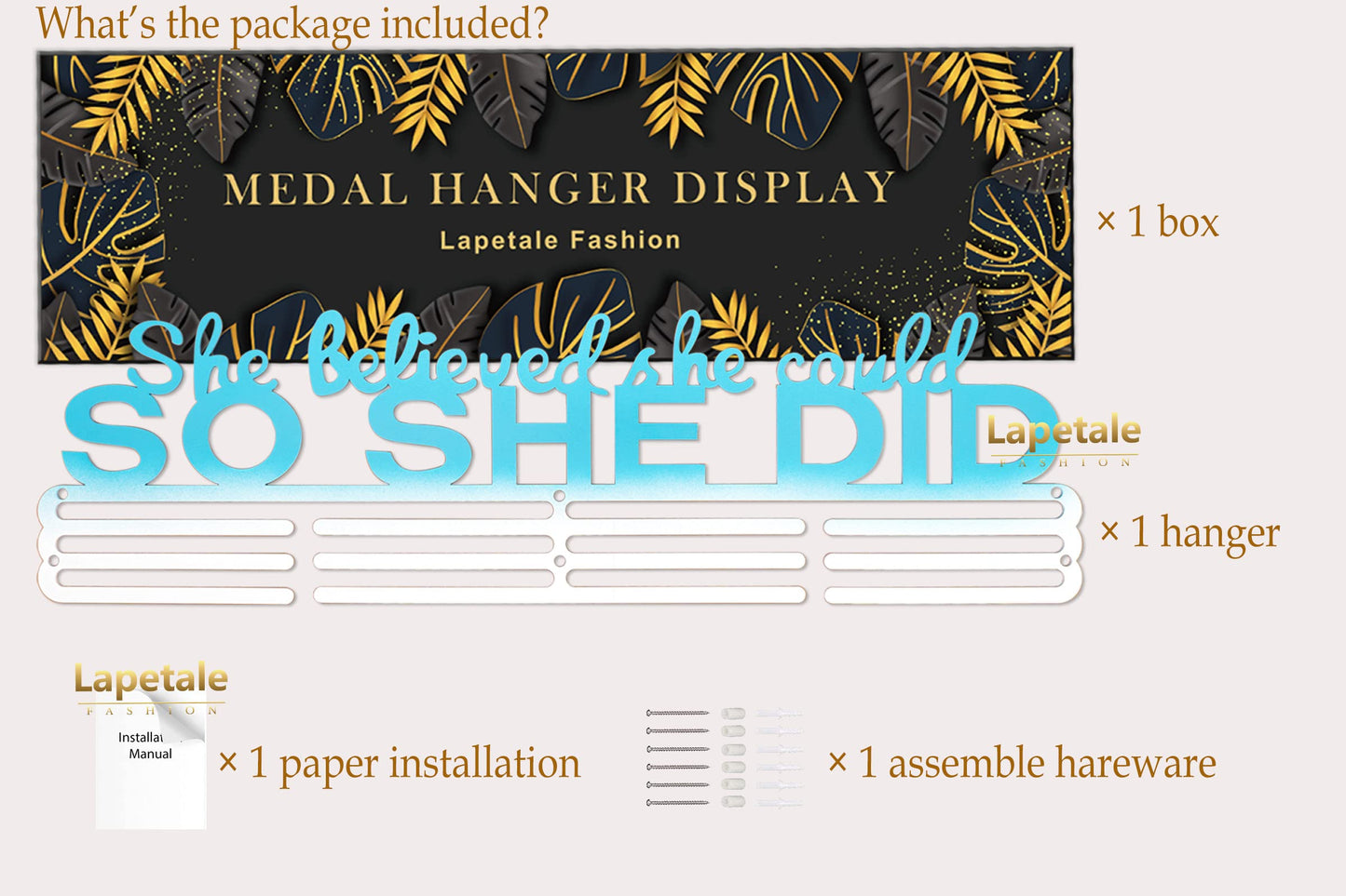 Lapetale Fashion She Believed She Could SO SHE DID Medal Hanger Display,Medal Holder Upgraded New for Sports,Cheer,Gymnastics,Soccer,Softball,Marathon