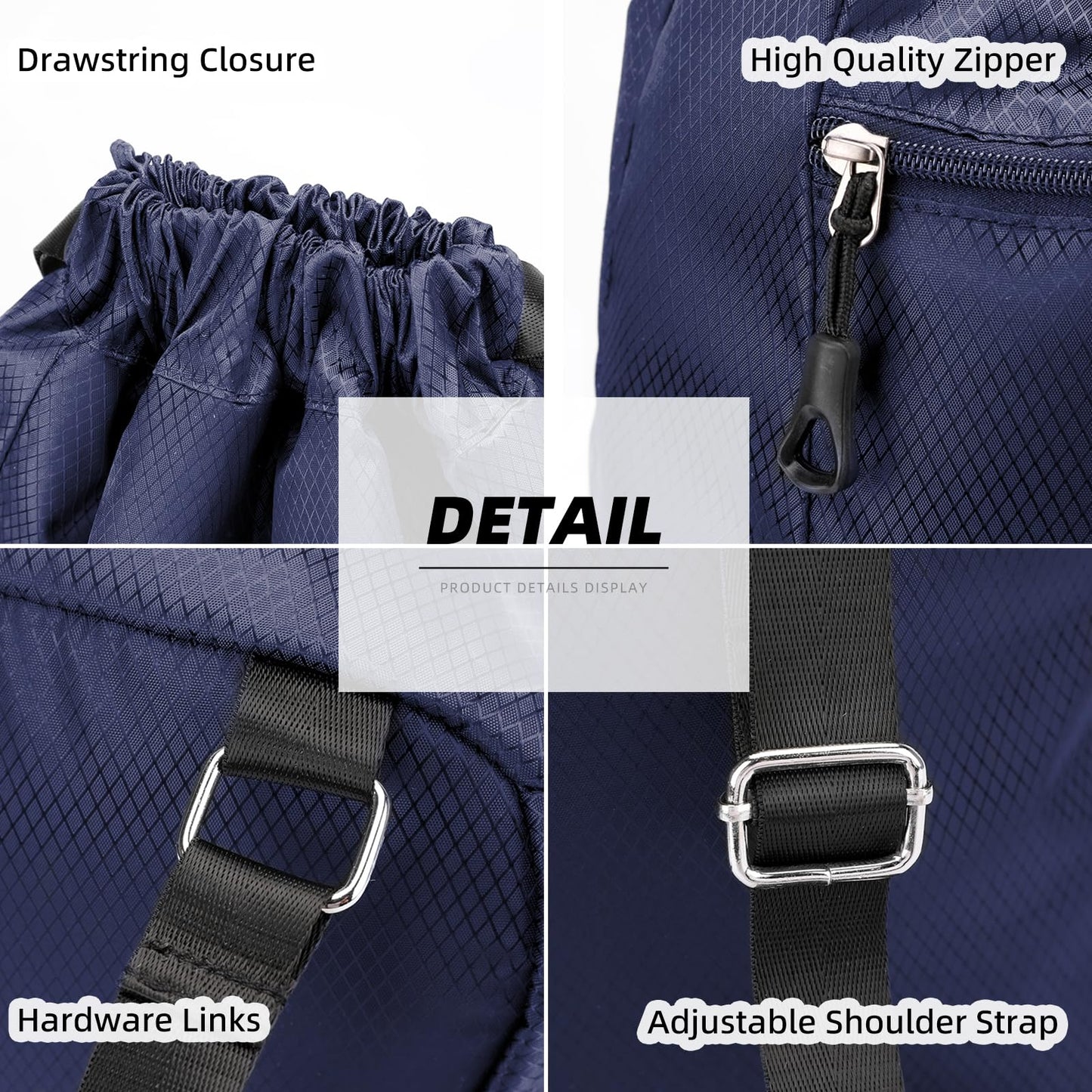 ChuLian Drawstring Backpack with Wet Pocket & Shoe Compartment, Water-Resistant Sports Gym Beach Swim String Bag for Women Men Navy Blue