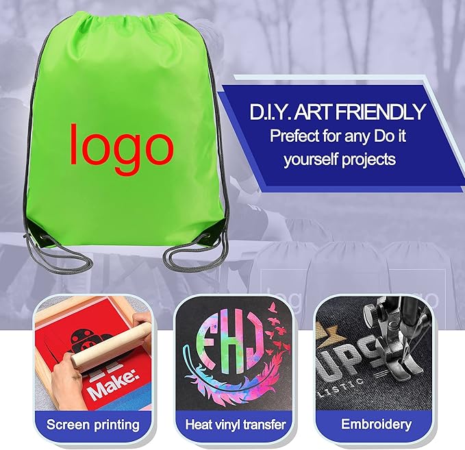 BeeGreen Drawstring Backpack Bags 20,30,50 Packs Reflective String Bags for Gym Sport Trip Cinch Sack DIY for Women Men