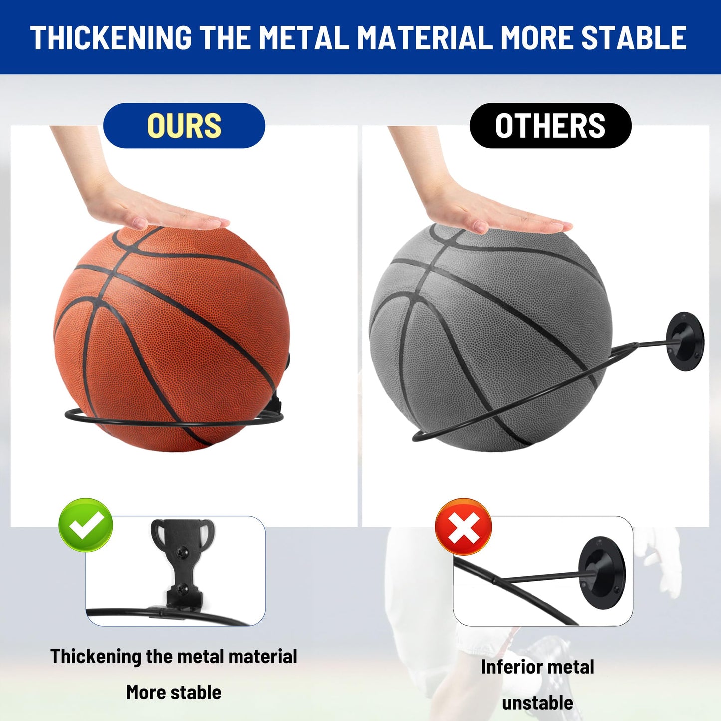 Hawayin Basketball Holder Wall Mount Ball Holder Wall Mount Ball Storage Rack for Display Football Volleyball Soccer basketball wall decor