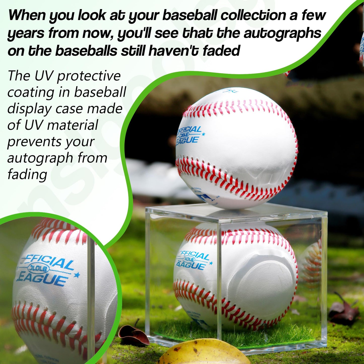Fanslgeolsy Baseball Display Case, UV Protected Acrylic Clear Baseball Holder, Turf Baseball Stand, Prevent Baseballs from Moving, Fit for Official Size Baseball