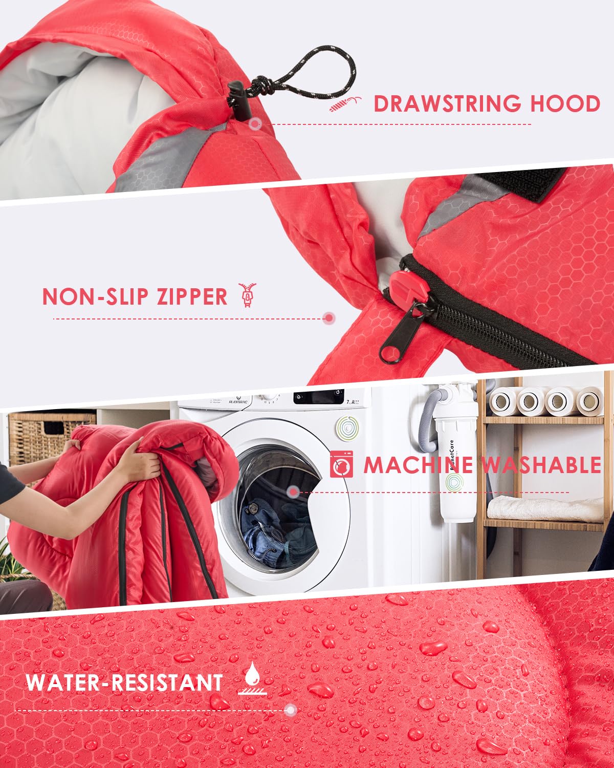 JEAOUIA Sleeping Bags for Adults Backpacking Lightweight Waterproof- Cold Weather Sleeping Bag for Girls Boys Mens for Warm Camping Hiking Outdoor Travel Hunting with Compression Bags(RED)