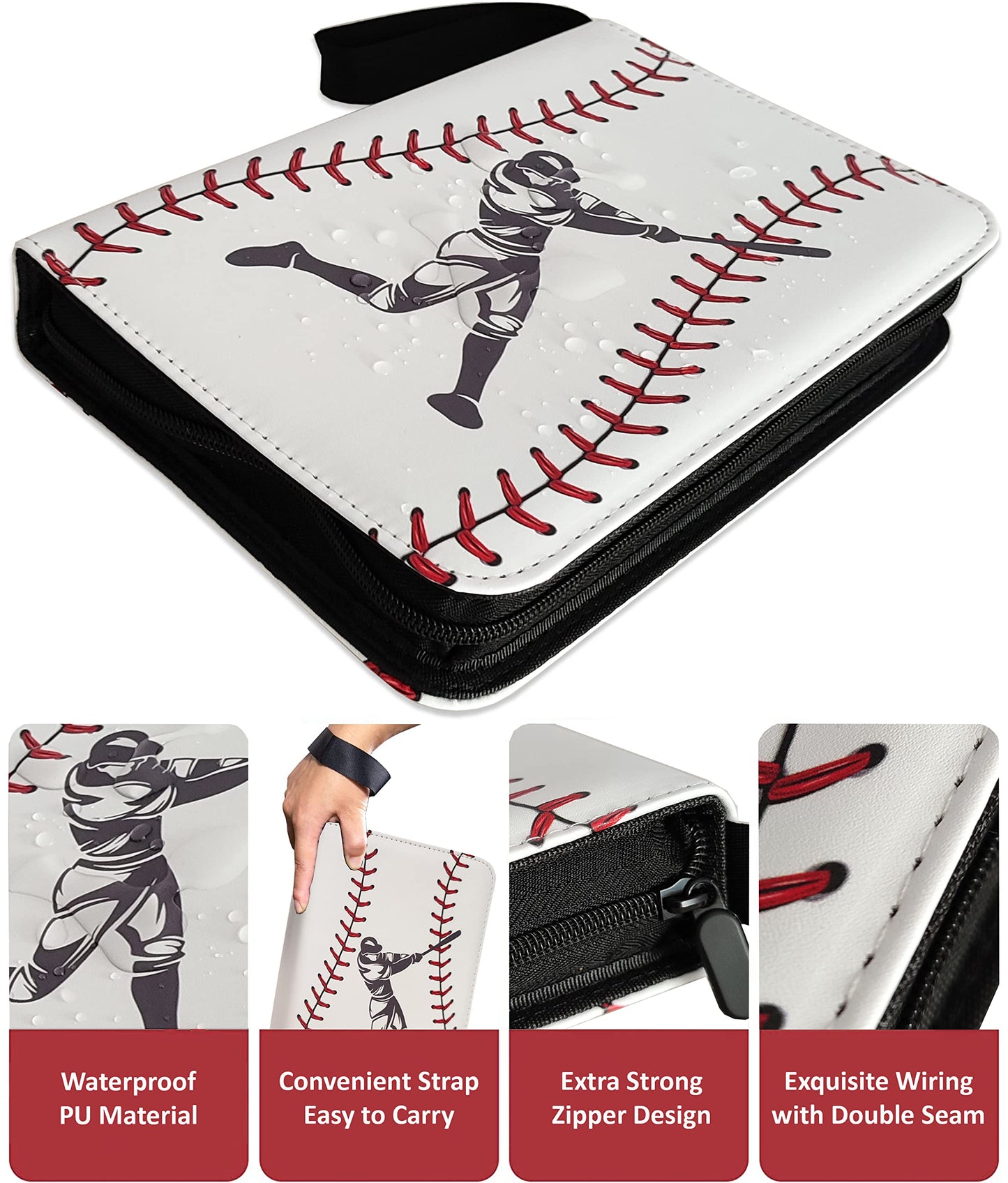 Baseball Card Binder 4 Pocket, 440 Sleeves Baseball Binder for Trading Cards Collection, Baseball Card Organizer, 3 Ring Storage Book, Small Trading Card Album Mini Case, Collector Sports Cards Holder