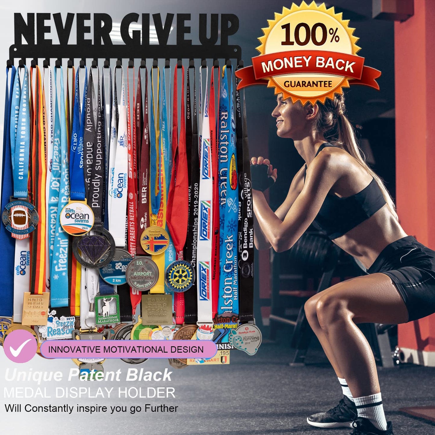 Lapetale Fashion Medal Hanger Holder Display Rack Award Ribbon Organizer for Race,Running,Soccer,Gymnastic,Wrestling,Upgraded Hooks Easy Install Easy to Use Common Slogans Normal Font