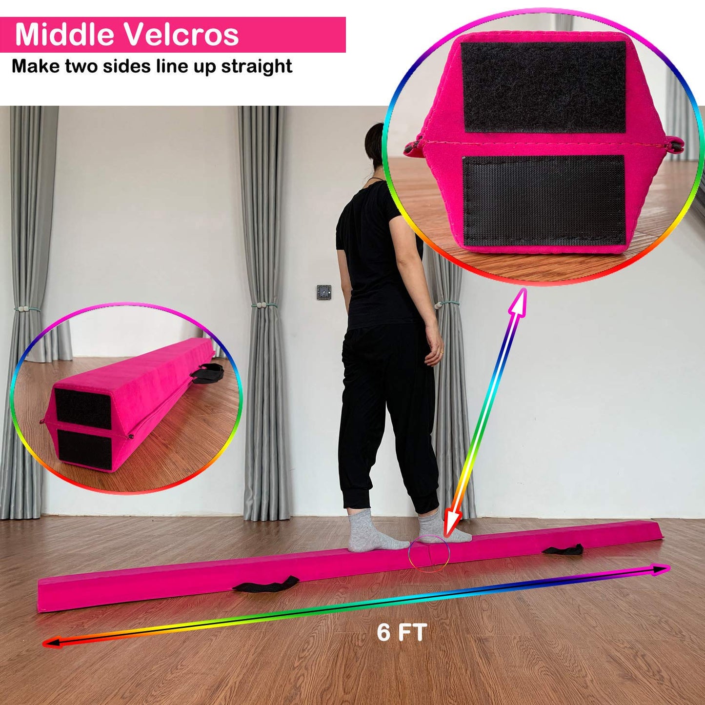 Marfula 6 FT / 8 FT / 9 FT Gymnastics Balance Beam Foam Folding Floor Balance Beam - Extra Firm - Suede Cover - Anti Slip Bottom with Carry Bag for Kids/Adults Home Use (Pink, 6 FT)