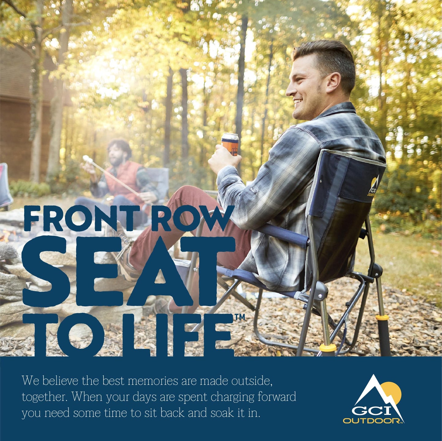GCI Outdoor Freestyle Rocker Camping Chair | Portable Folding Rocking Chair with Solid, Durable Armrests, Drink Holder & Comfortable Backrest — Royal Blue