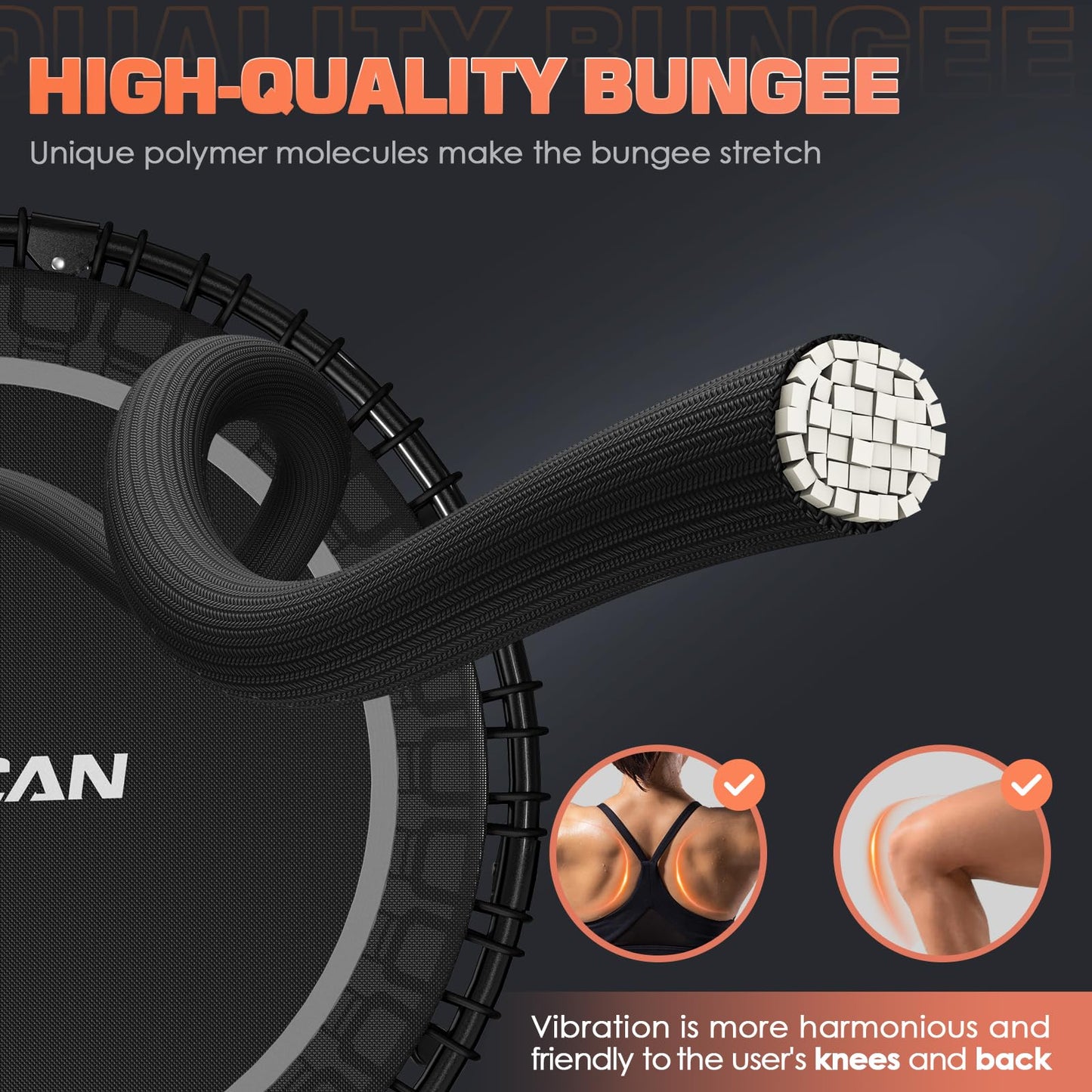 BCAN 450 LBS Foldable Mini Trampoline, 40" Fitness Trampoline with Adjustable Handle Bar, Bungees, Stable & Quiet Exercise Rebounder for Kids Adults Indoor/Garden Workout-Silver