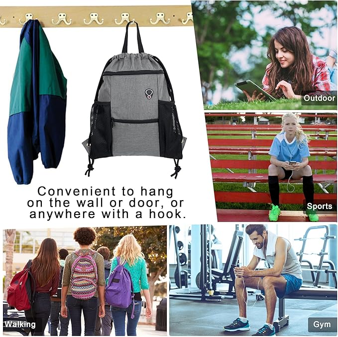 BeeGreen Drawstring Backpack Sports Gym Bag With Shoe Compartment and Two Water Bottle Holder …