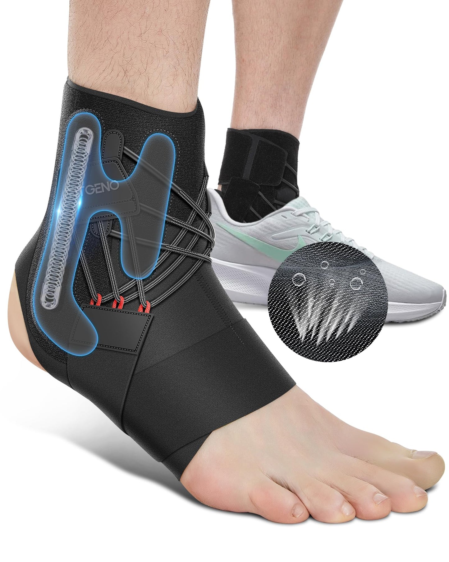 Fit Geno Ankle Brace for Sprained Ankle: Quick Release Ankle Support for Men Women Adjustable Breathable Foot Brace Ankle Stabilizer for Sport Basketball Volleyball Plantar Fasciitis (XL/XXL Right)
