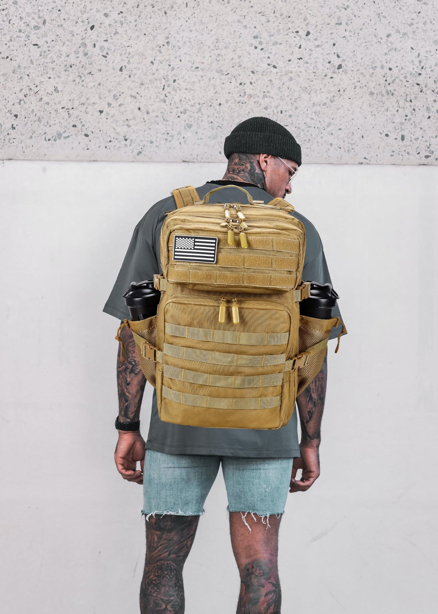 LHI Military Tactical Backpack for Men and Women 45L Army 3 Days Assault Pack Bag Large Rucksack with Molle System - Khaki