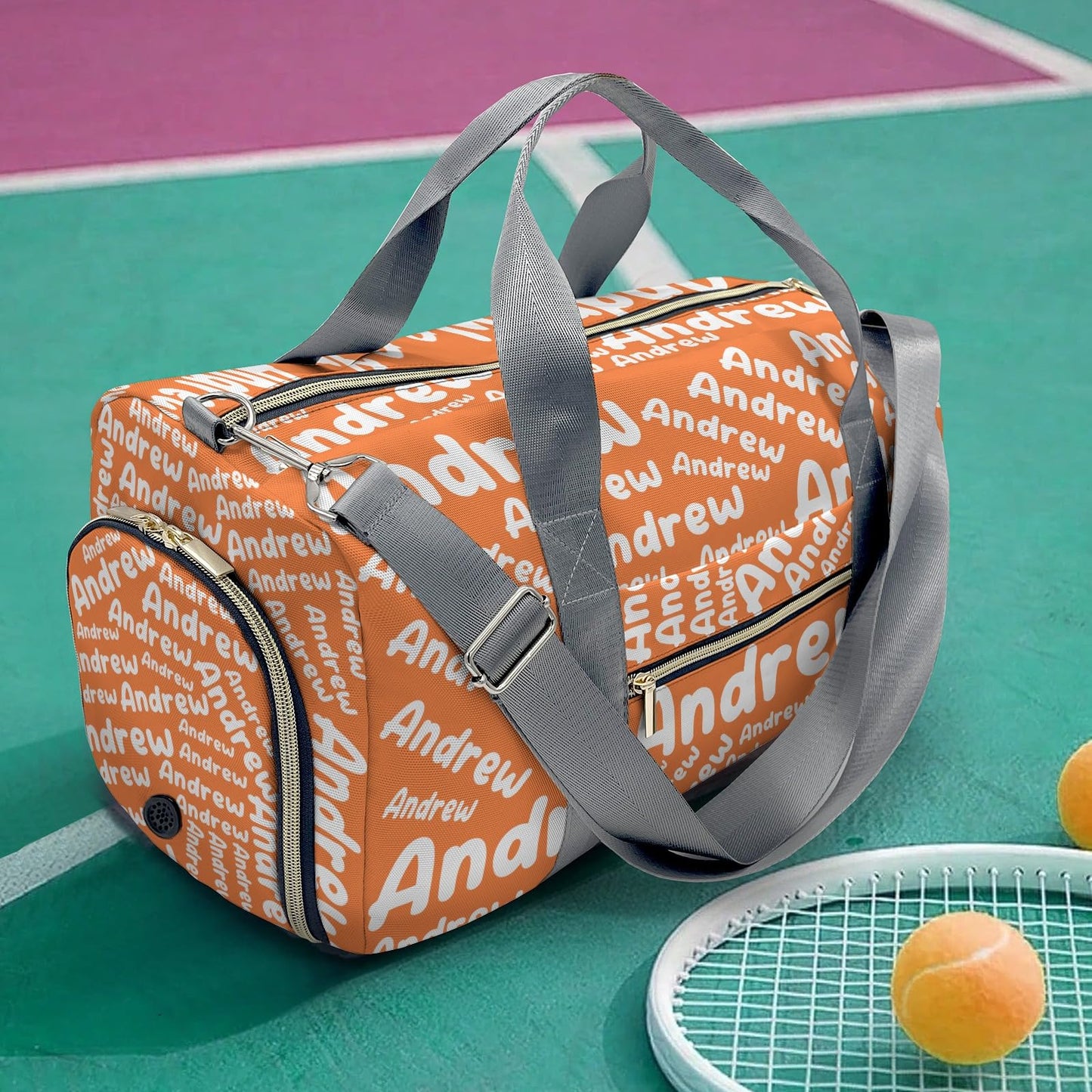 Personalized Sports Gym Bag Weekender Overnight Bags Orange Customized Travel Duffel Bag with Name Waterproof Luggage Bag for Women