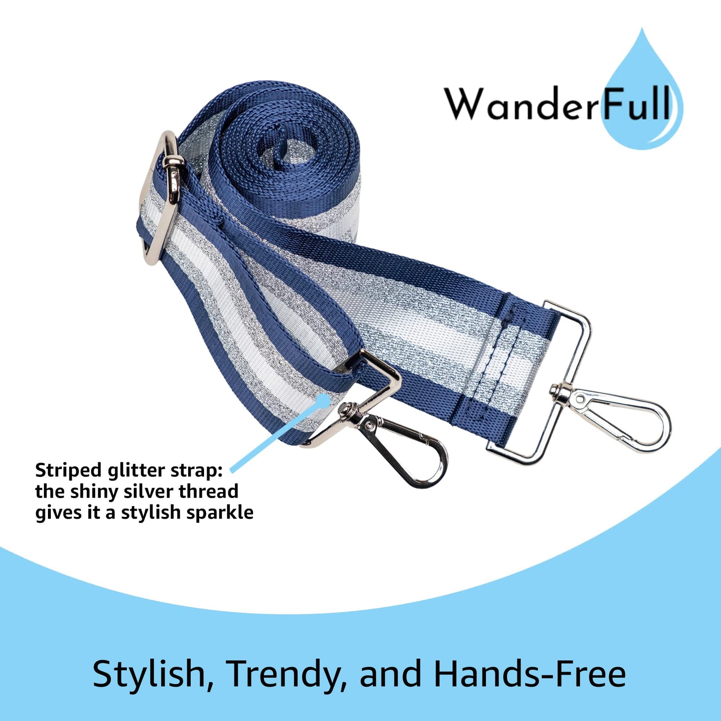 WanderFull Original Crossbody HydroBag | Quilted Water Bottle Carrier | Puffer Tote Tumbler Holder with Pockets for Purse, Phone & Accessories | Carry Travel Essentials (Navy/Patterned Strap)