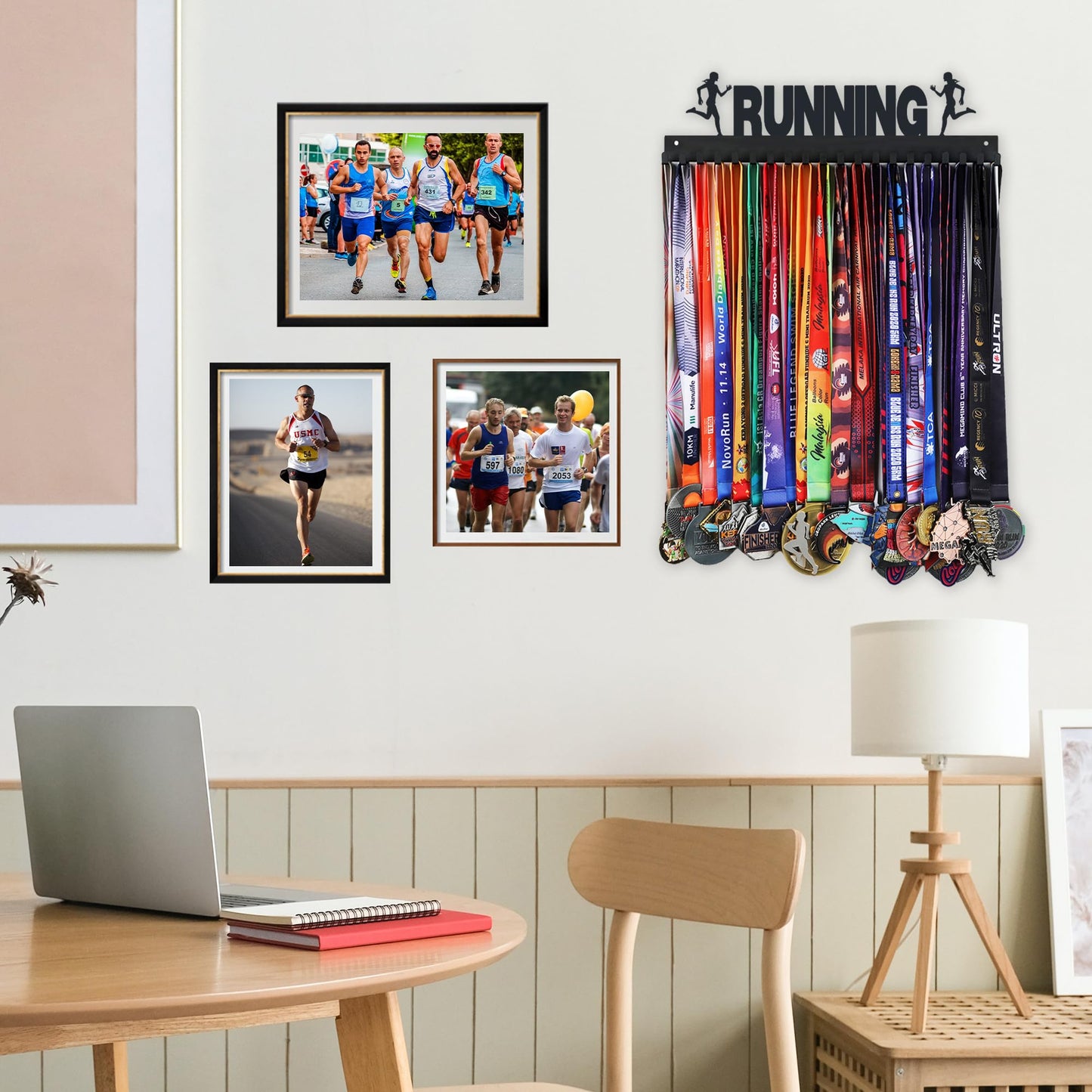 Goutoports Medal Holder Display Hanger Rack Frame for Sport Race Runner-Running Medal Hanger Display-Sturdy Black Steel Metal Over 60 Medals Easy to Install-HOL38