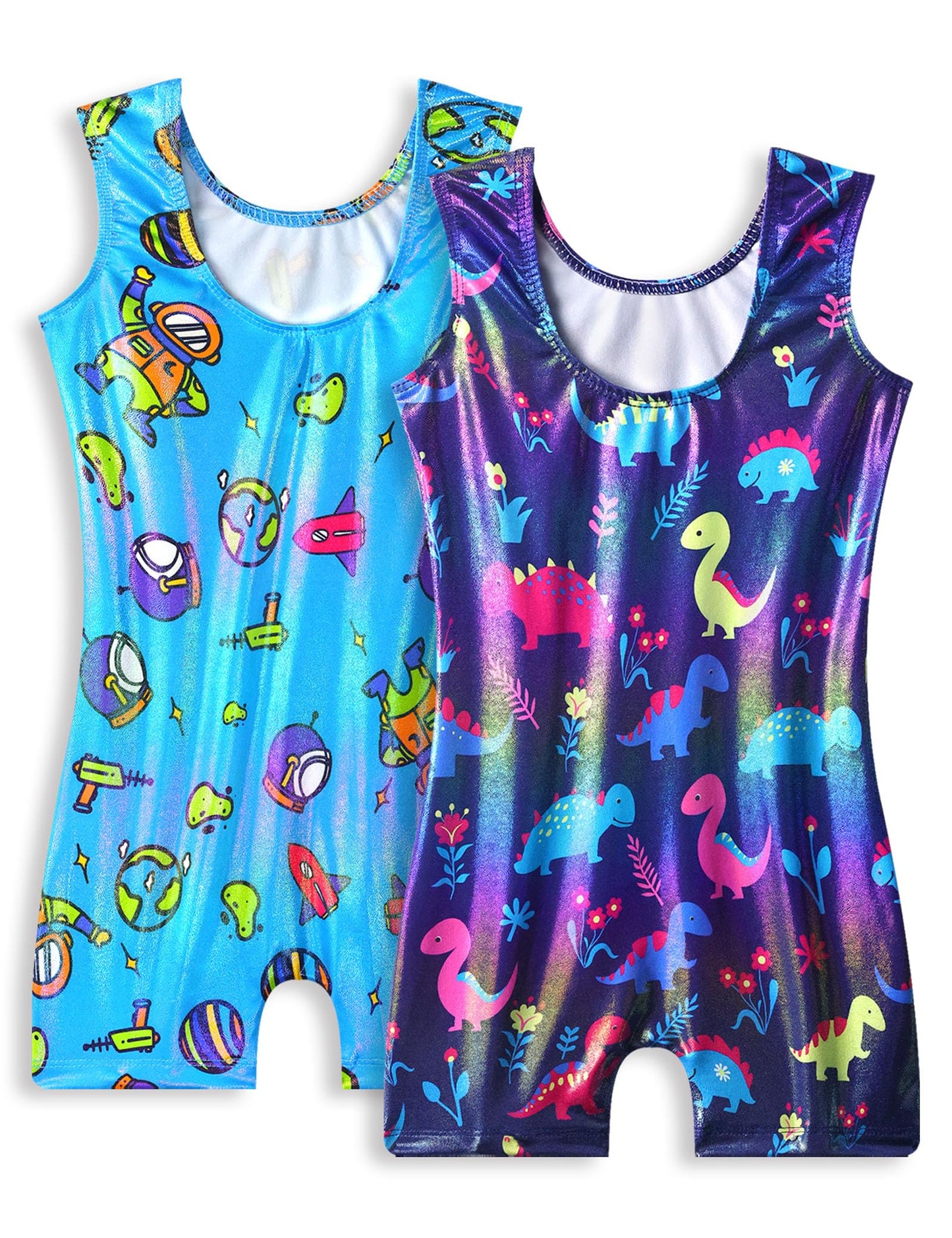 Leotard for Girls Gymnastics Size 6-7 Years Old 2 Pack Metallic Biketards with Shorts