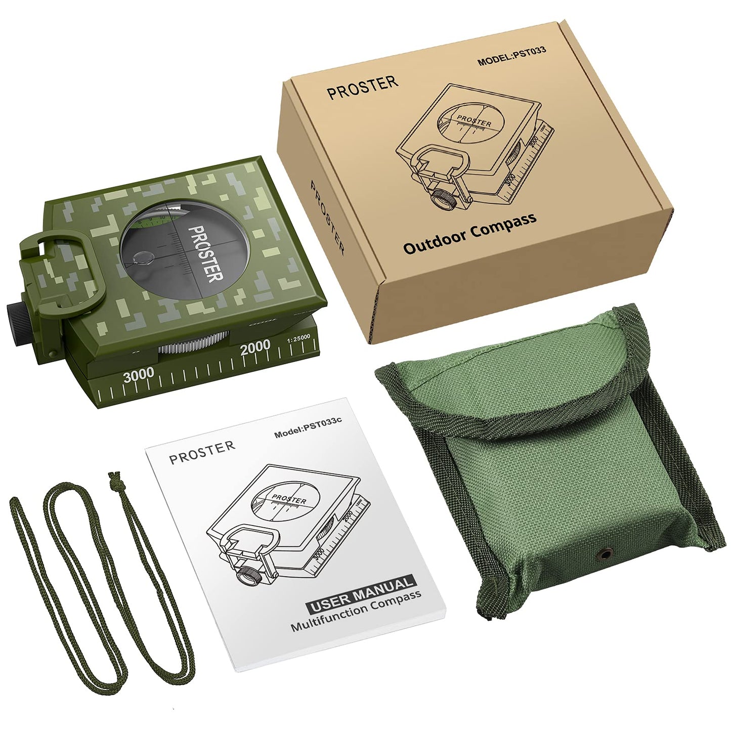 Proster IP65 Hiking Compass Metal Compass - Waterproof Compass Camping Compass with Sighting Clinometer with Carry Bag for Camping Hunting Hiking Geology Activities
