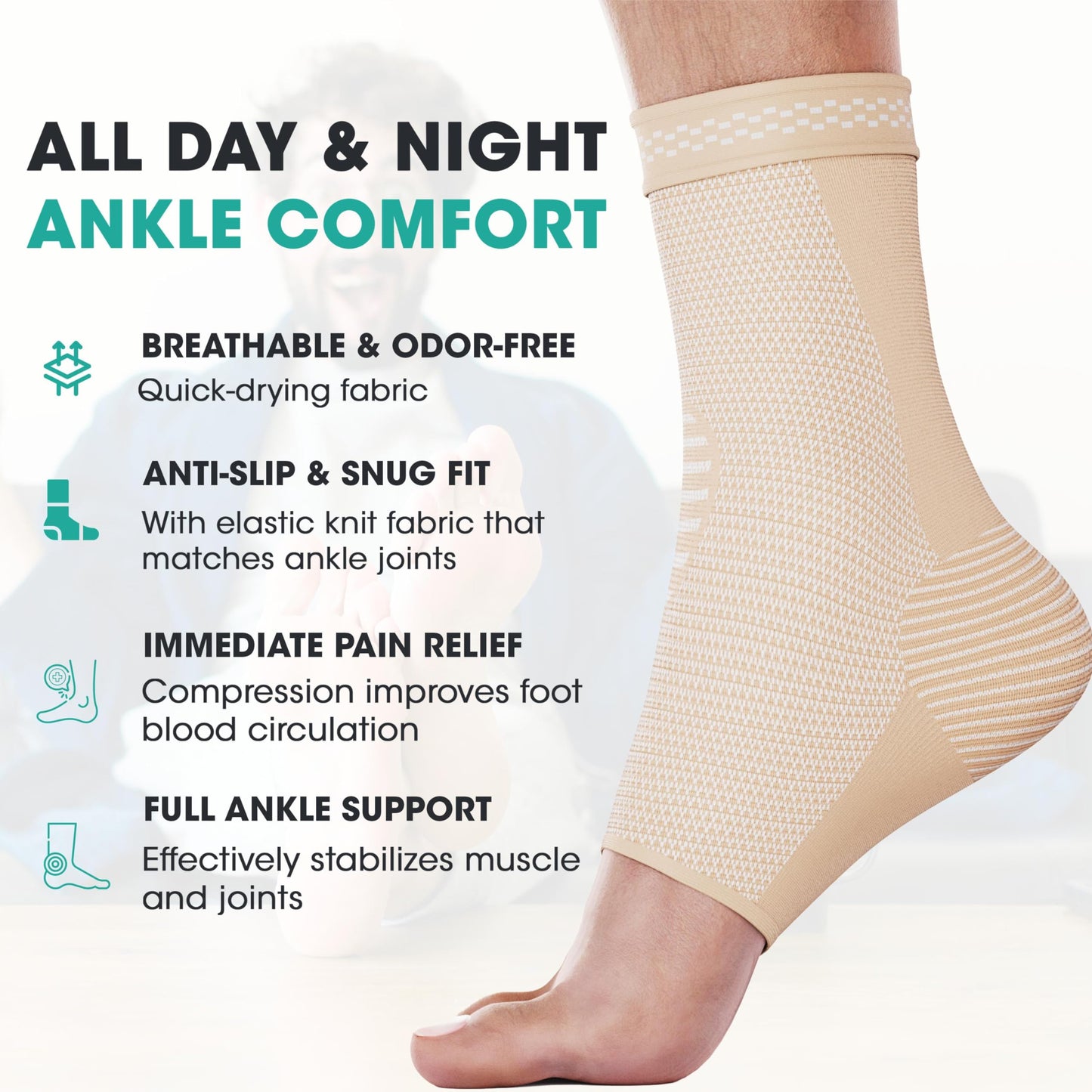 Modvel 2 Pack Ankle Brace Compression Sleeve | Injury Recovery, Joint Pain | FSA or HSA eligible | Achilles Tendon Support, Plantar Fasciitis Foot Socks with Arch Support