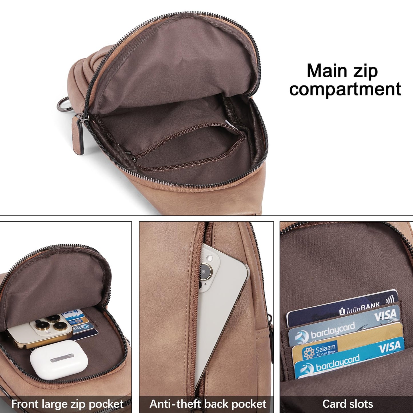 CLUCI Sling Bag for Women Leather Cross Body Bag for Woman Crossbody Bag Large Sling Backpack for Travel Hiking Cycling